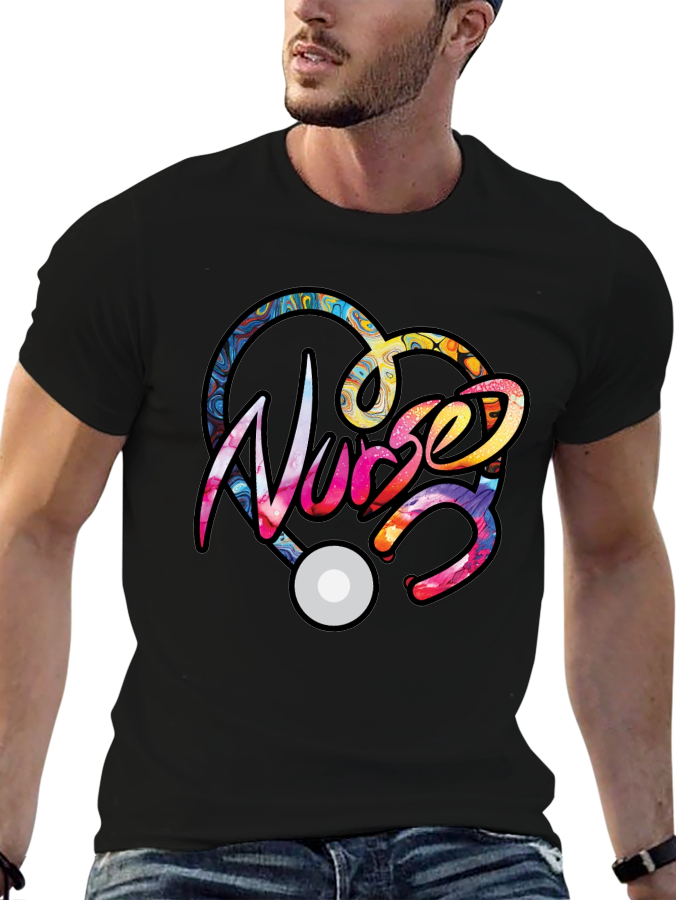 Nurse Heart Stethoscope Graphic T-Shirt