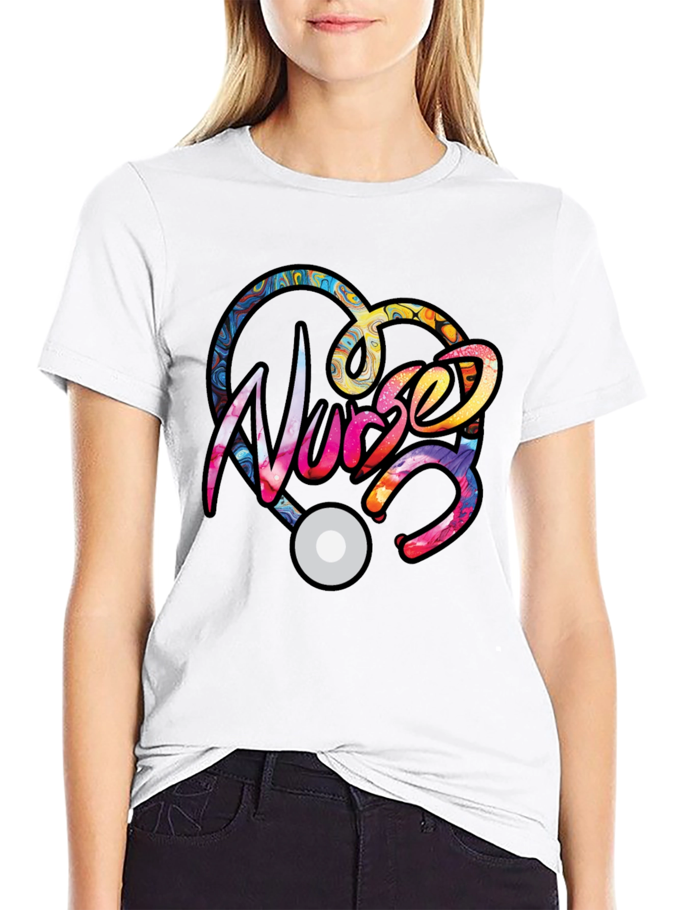 Nurse Heart Stethoscope Graphic T-Shirt