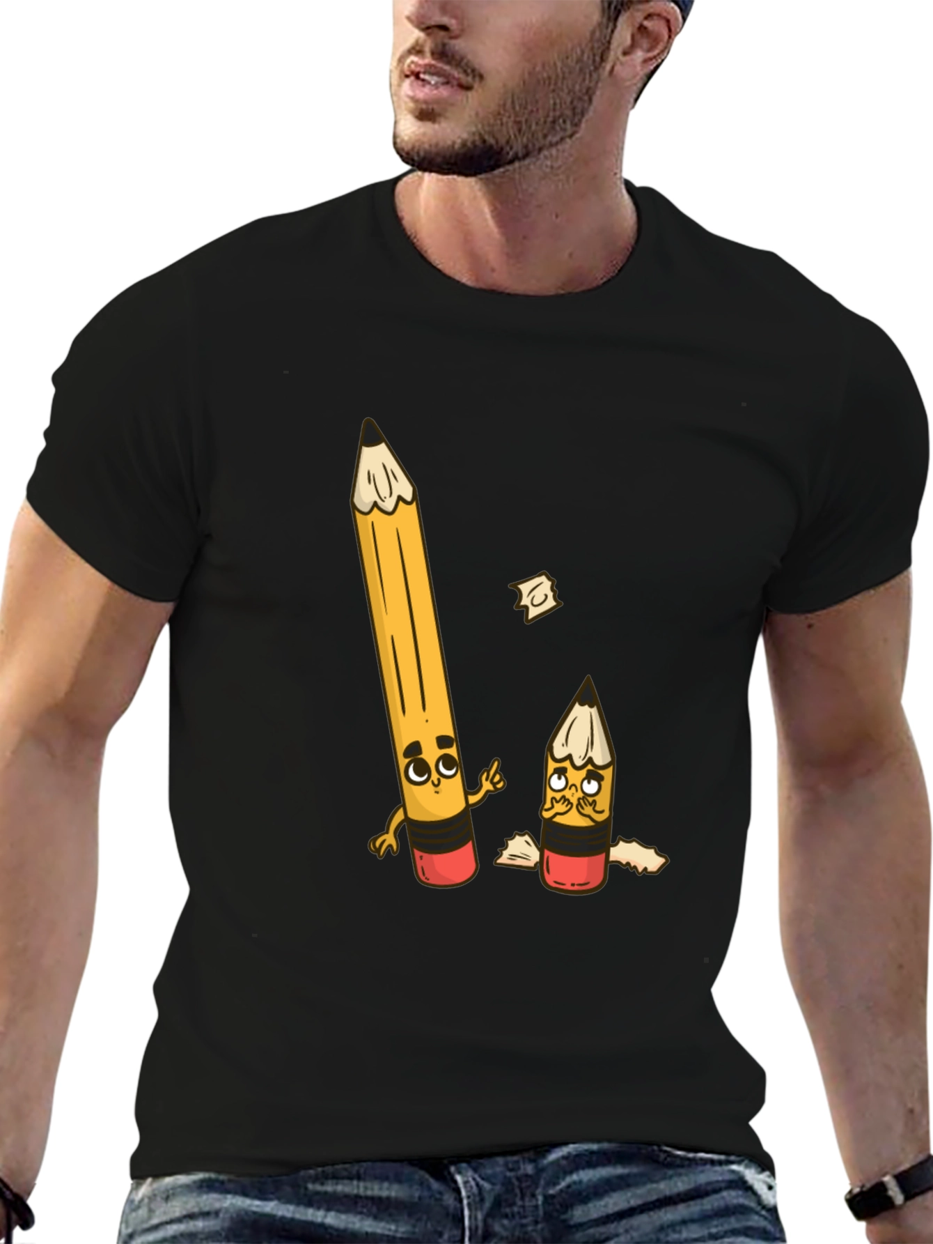 Funny Pencil Graphic T-Shirt - Black Cotton Tee