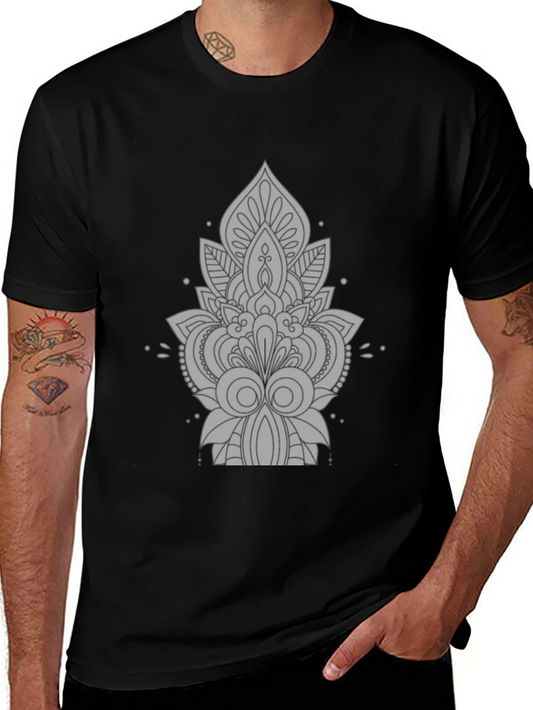Black Tee with Gray Ornamental Design