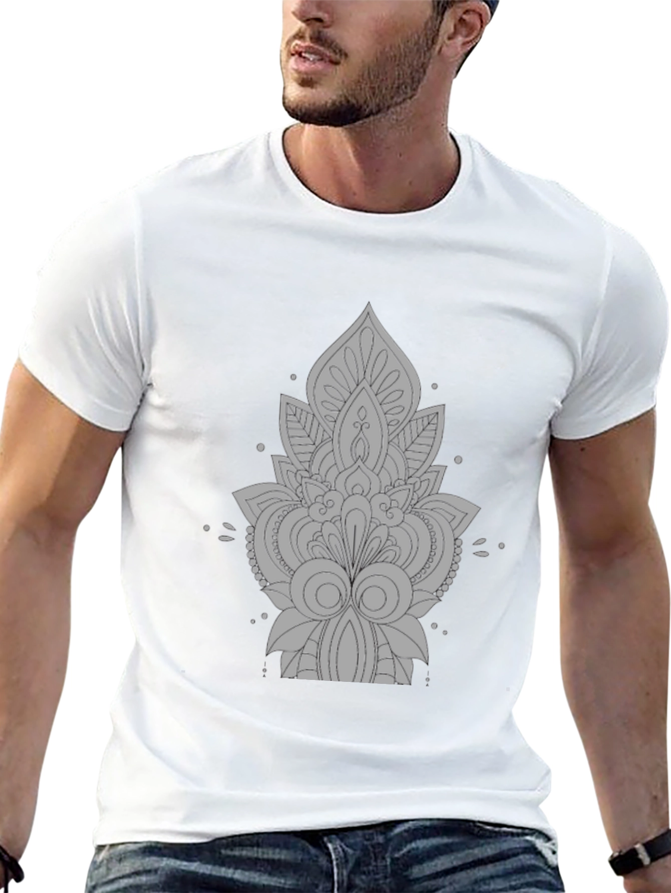Black Tee with Gray Ornamental Design