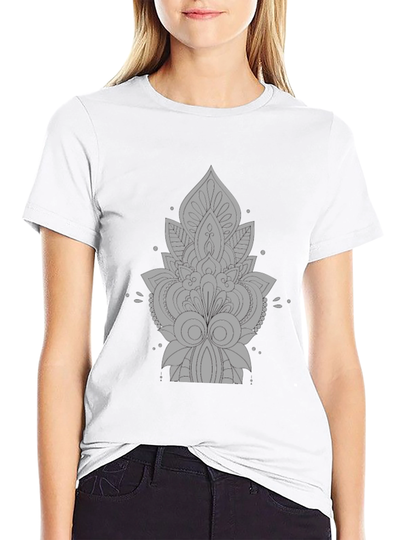 Black Tee with Gray Ornamental Design