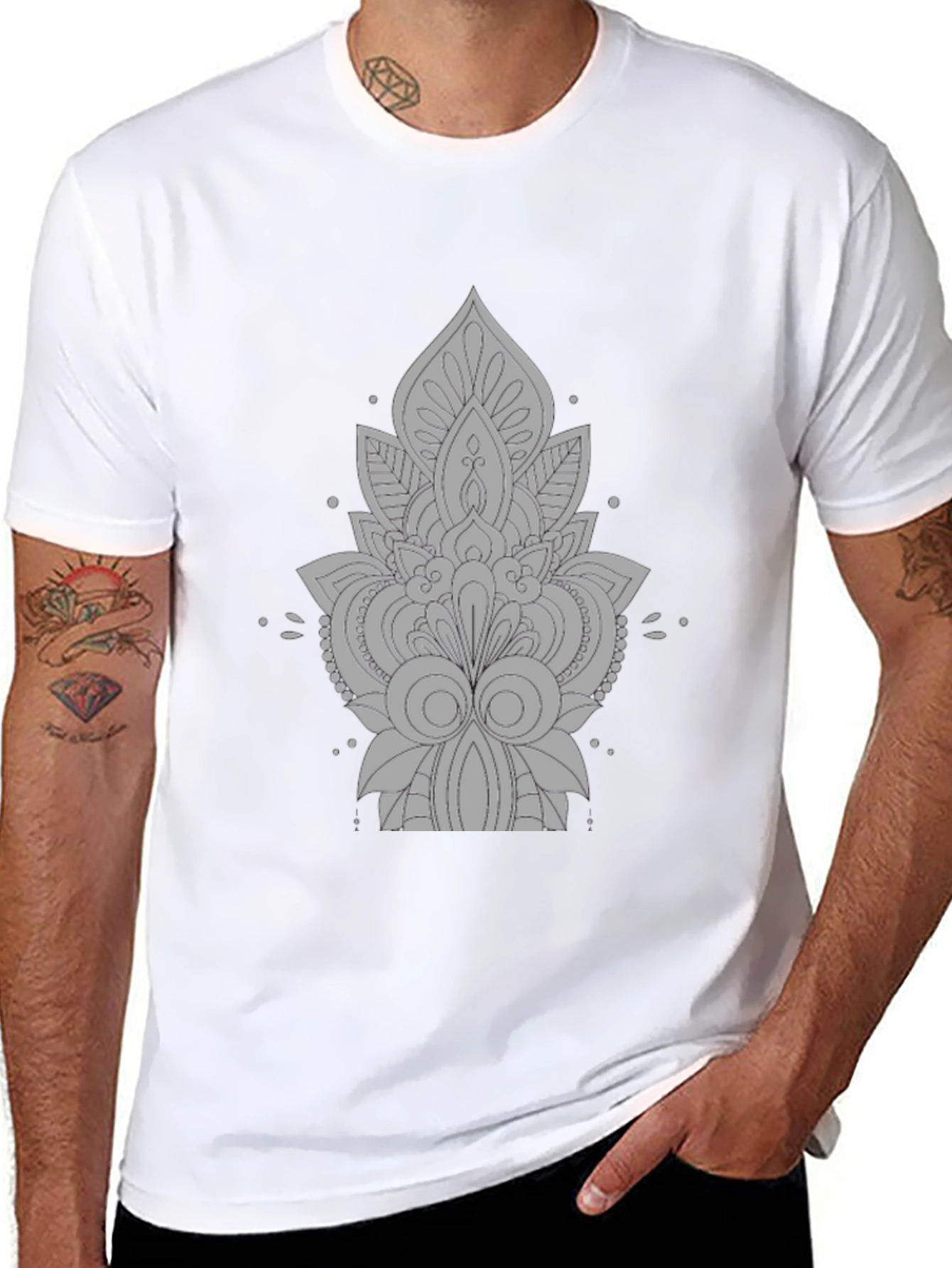 Black Tee with Gray Ornamental Design