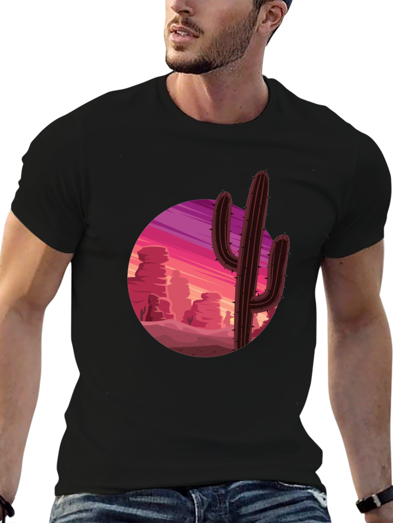 Cactus Desert Sunset Graphic Tee - Black