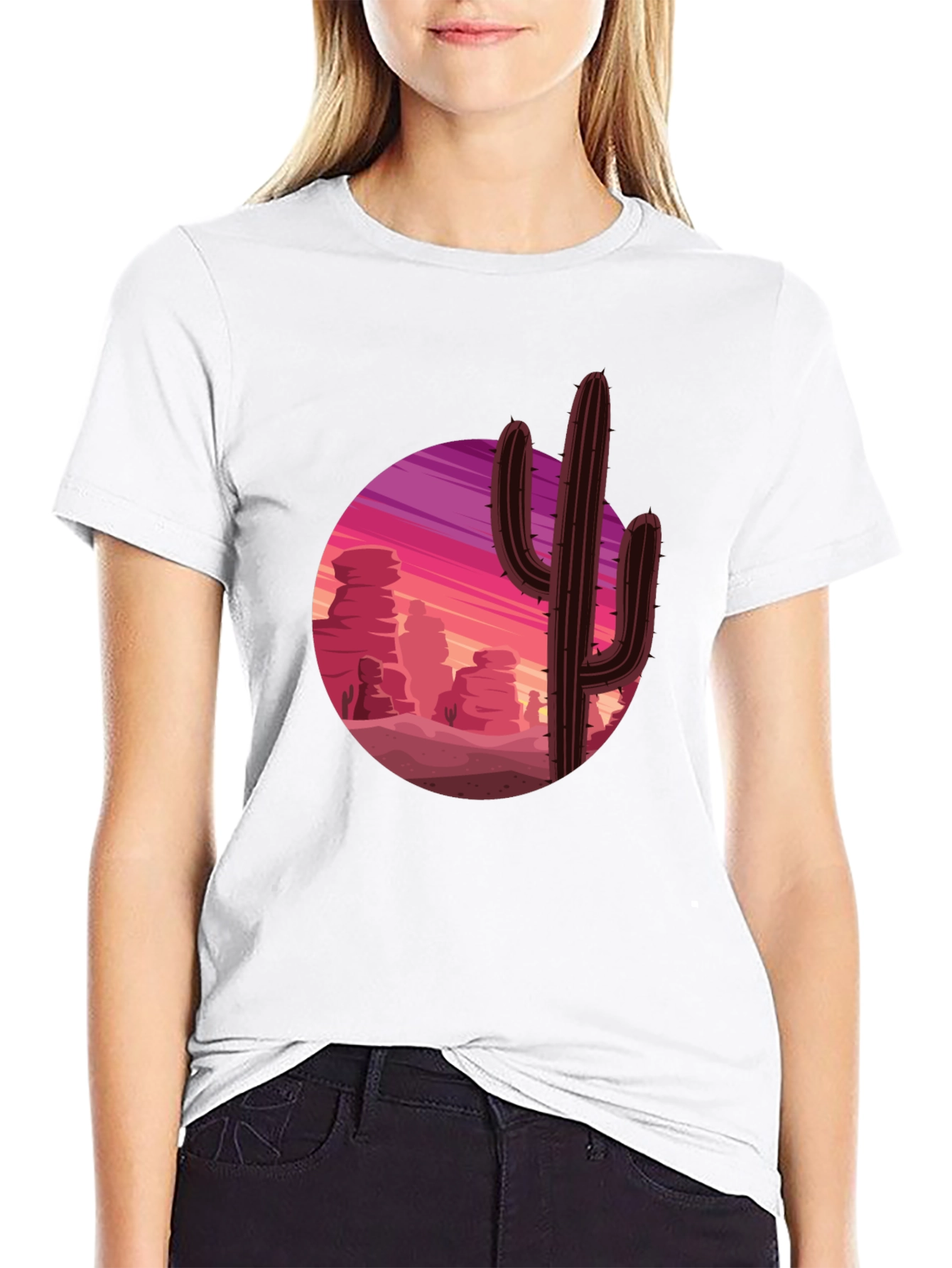 Cactus Desert Sunset Graphic Tee - Black