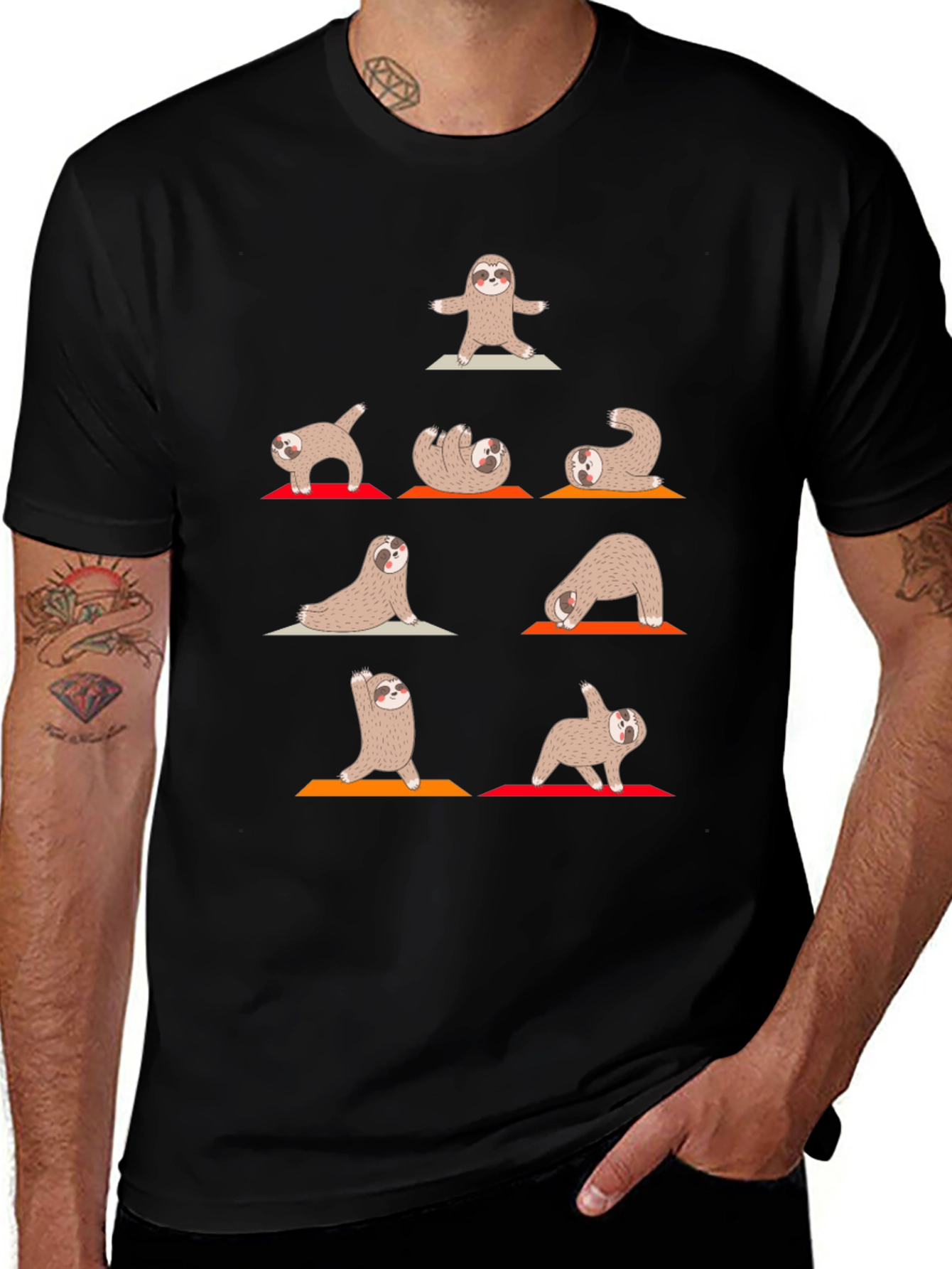 Yoga Sloth Graphic Tee - Black Cotton Comfort