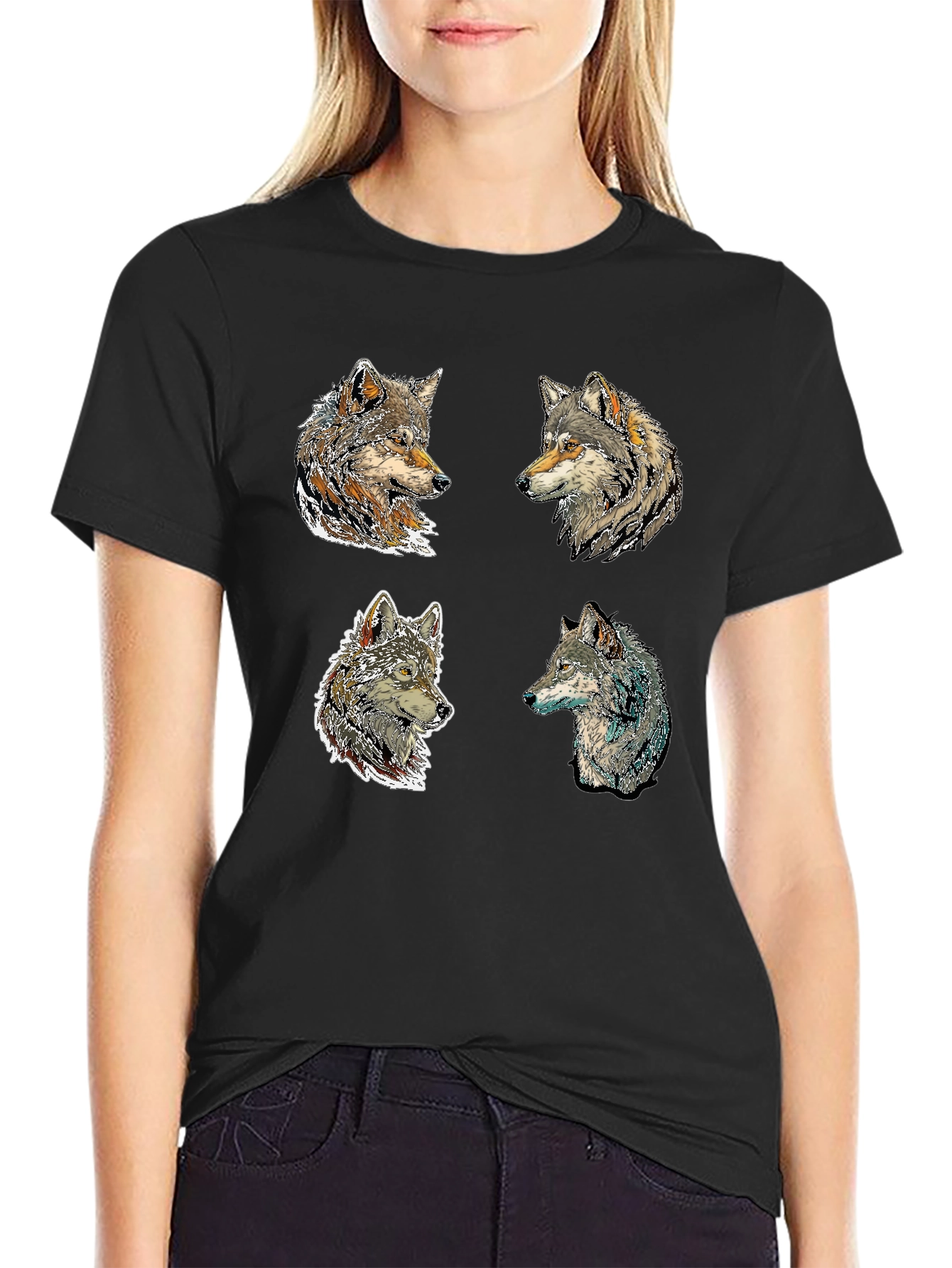 Wolf Pack Portrait Black T-Shirt