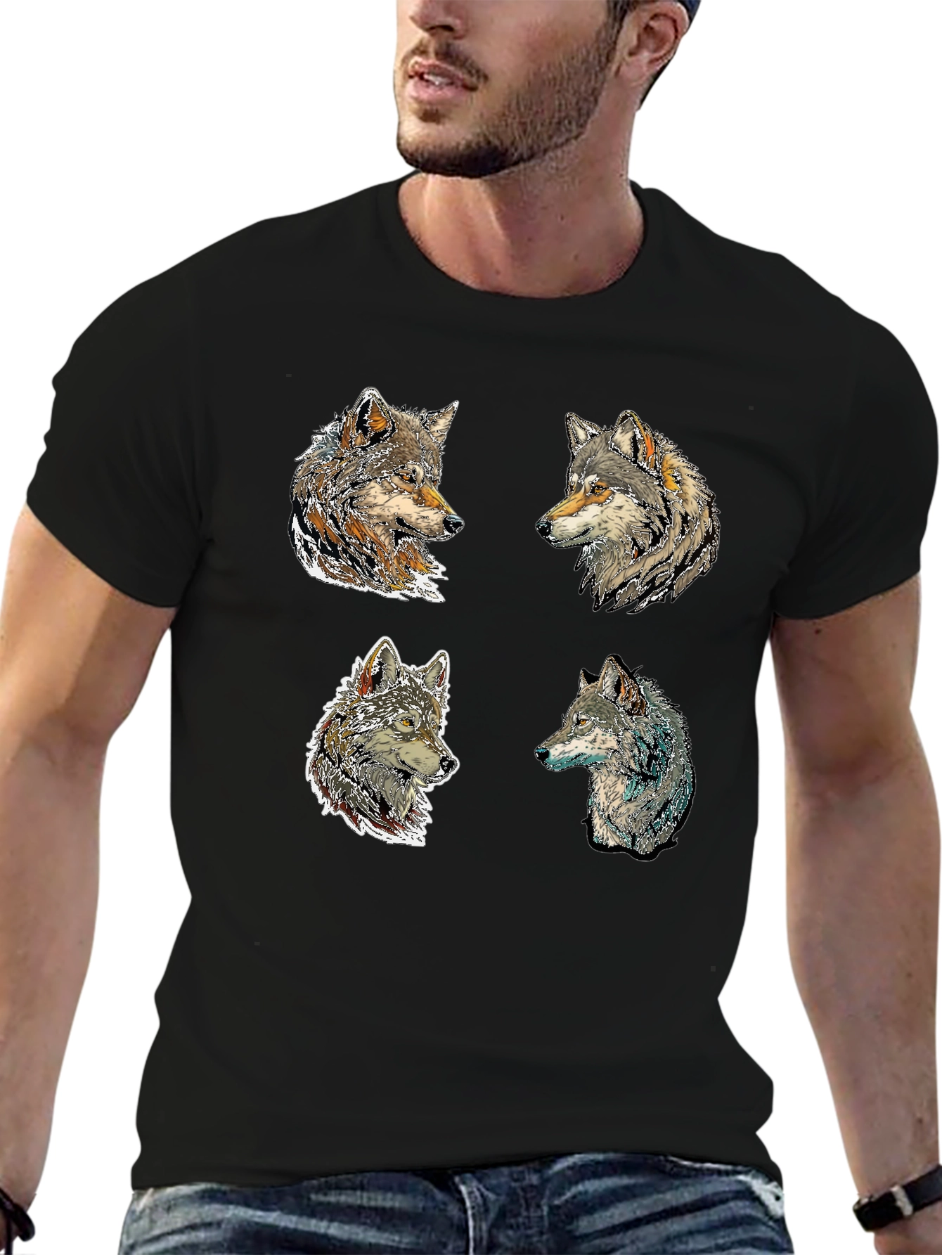 Wolf Pack Portrait Black T-Shirt