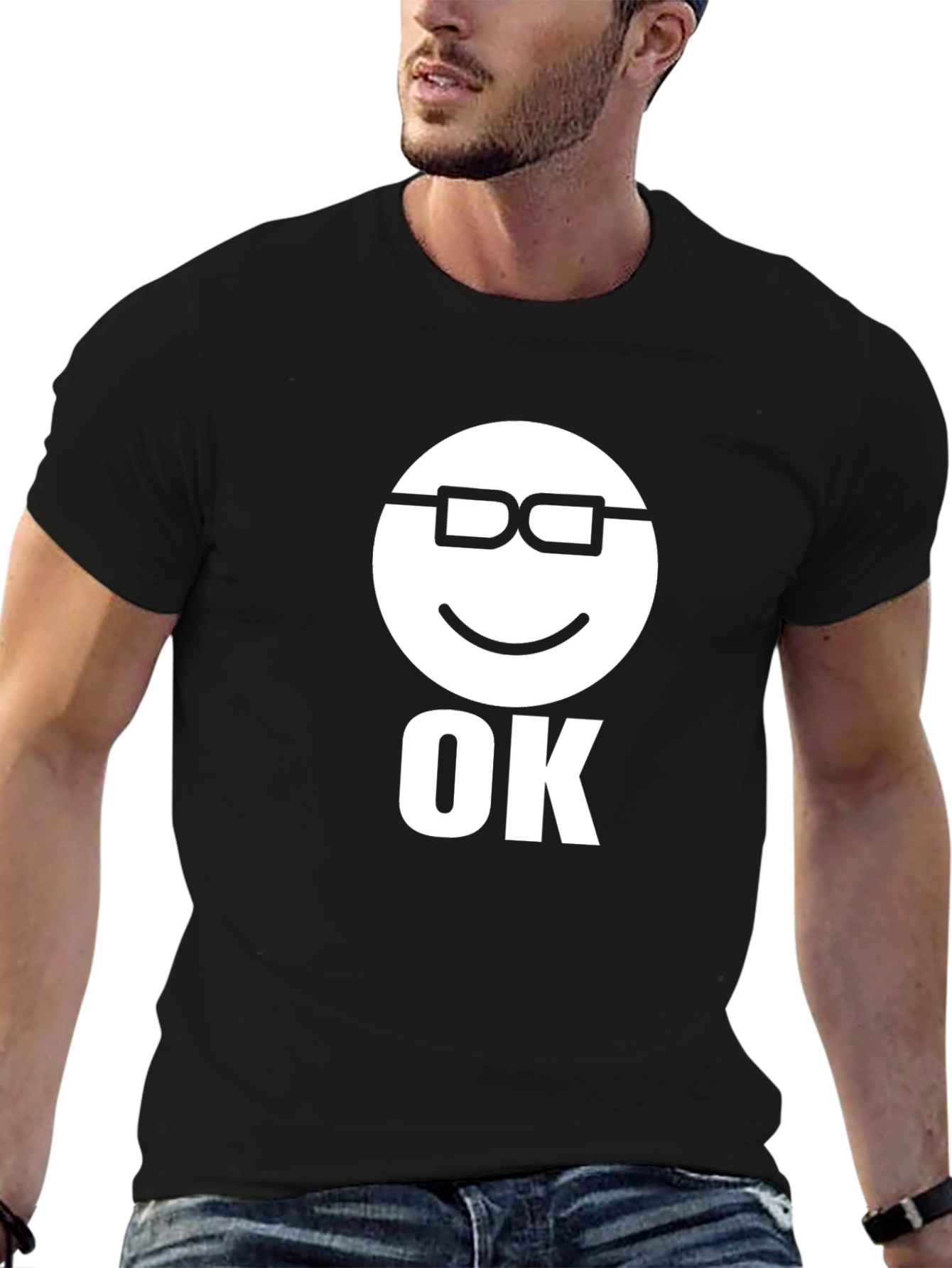 Funny Emoji OK Graphic Tee - Mens Black T-Shirt