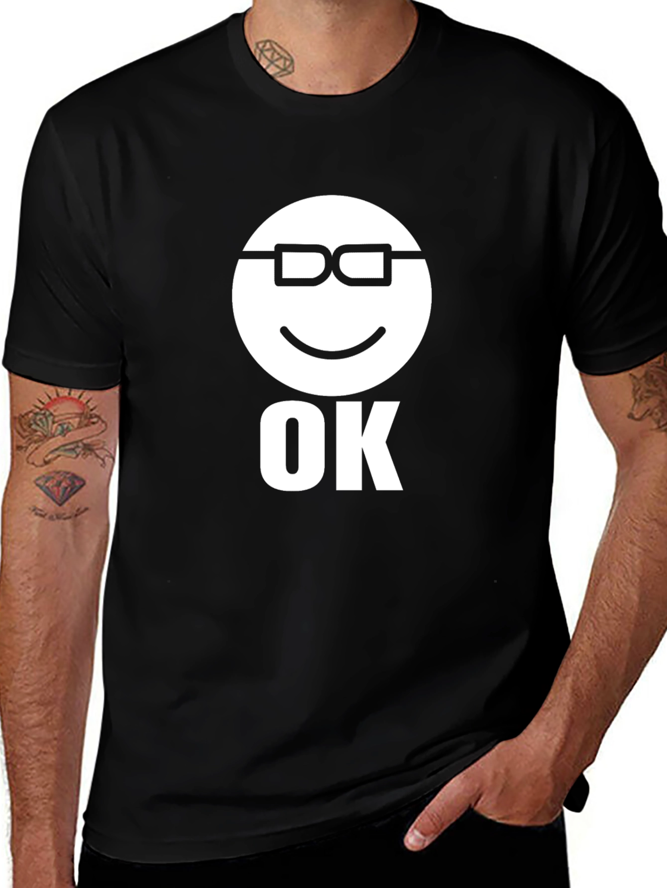 Funny Emoji OK Graphic Tee - Mens Black T-Shirt