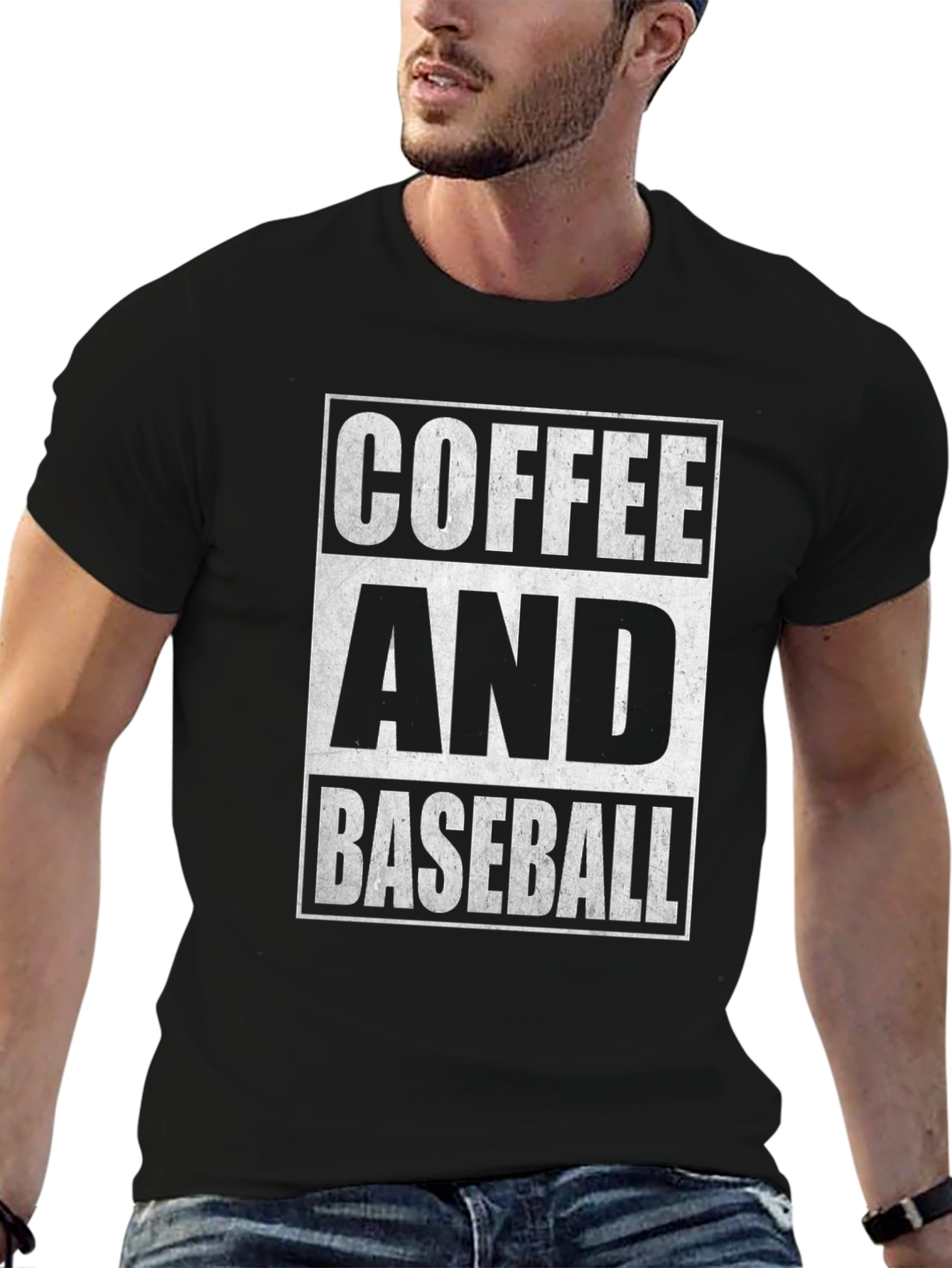 Coffee and Baseball Graphic Tee - Black Cotton T-Shirt