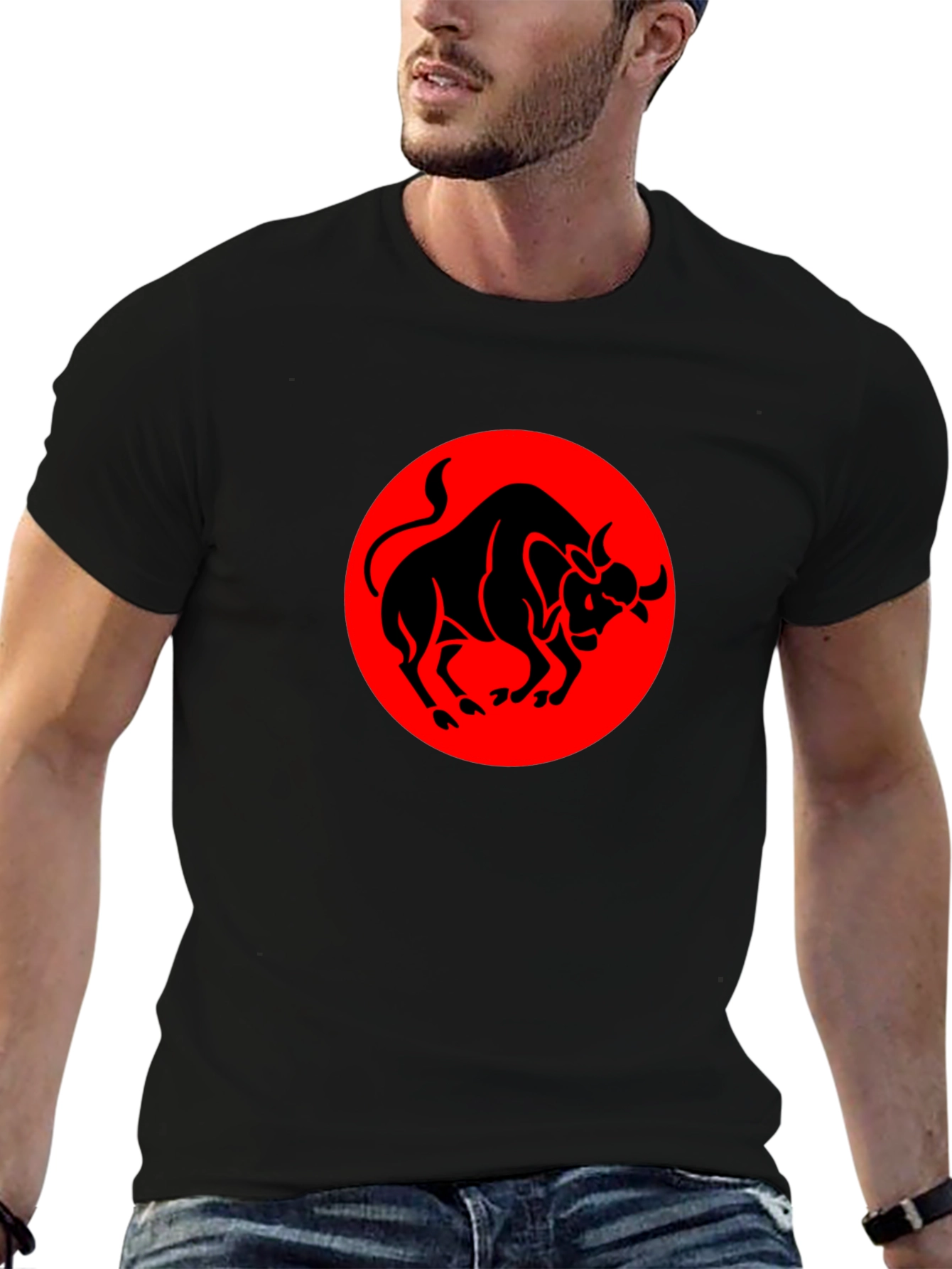 Black Bull Graphic Tee - Red Circle Design