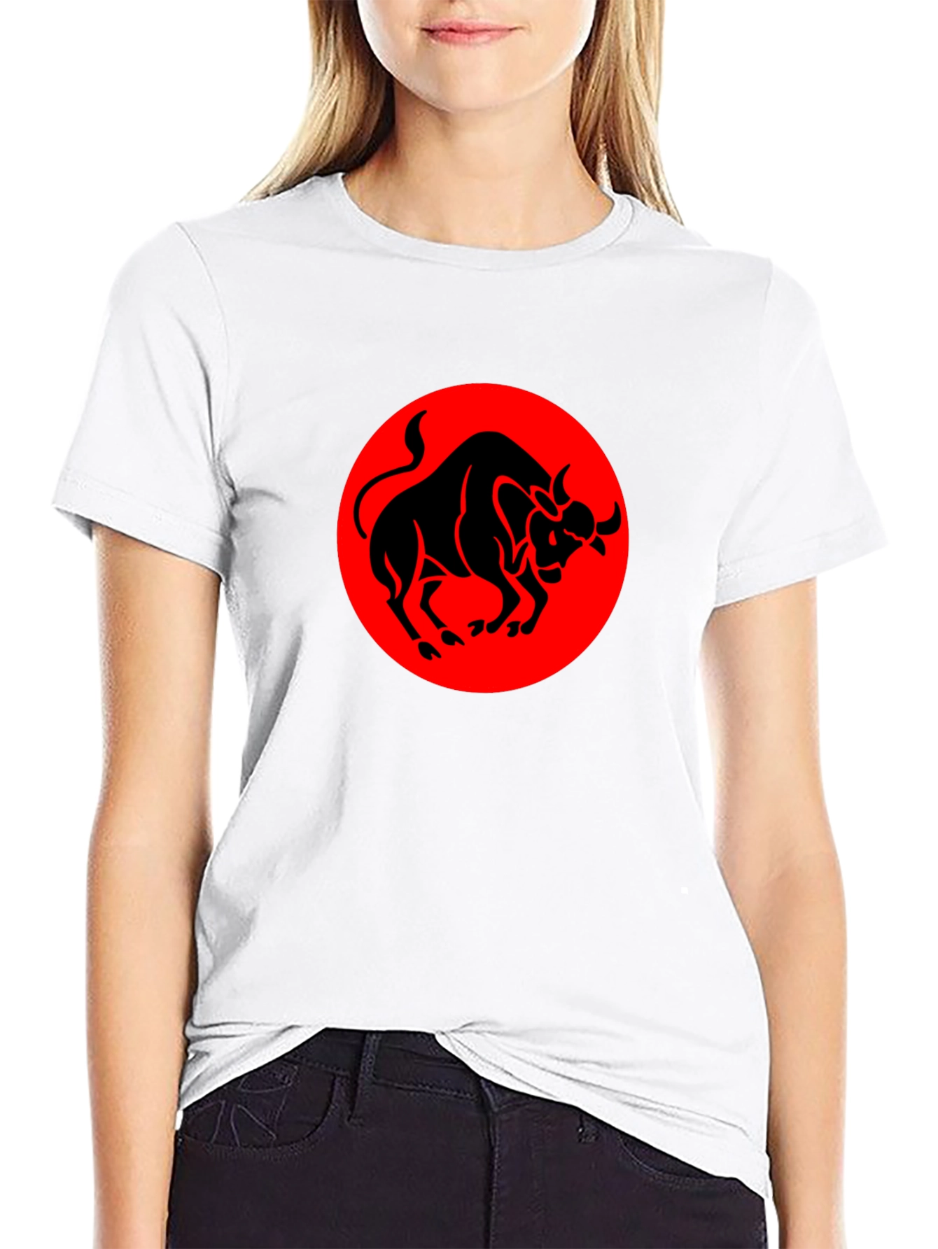 Black Bull Graphic Tee - Red Circle Design