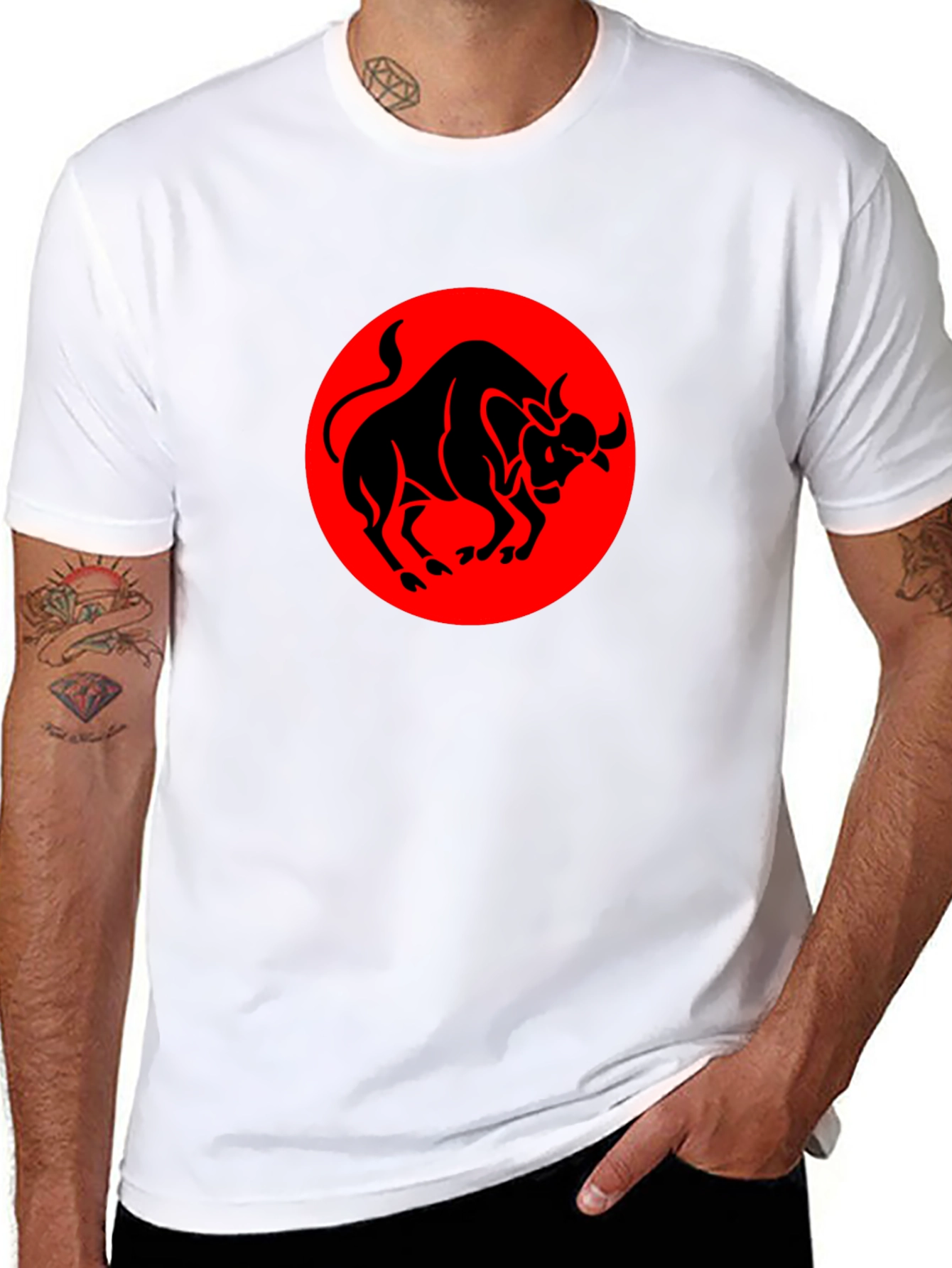 Black Bull Graphic Tee - Red Circle Design