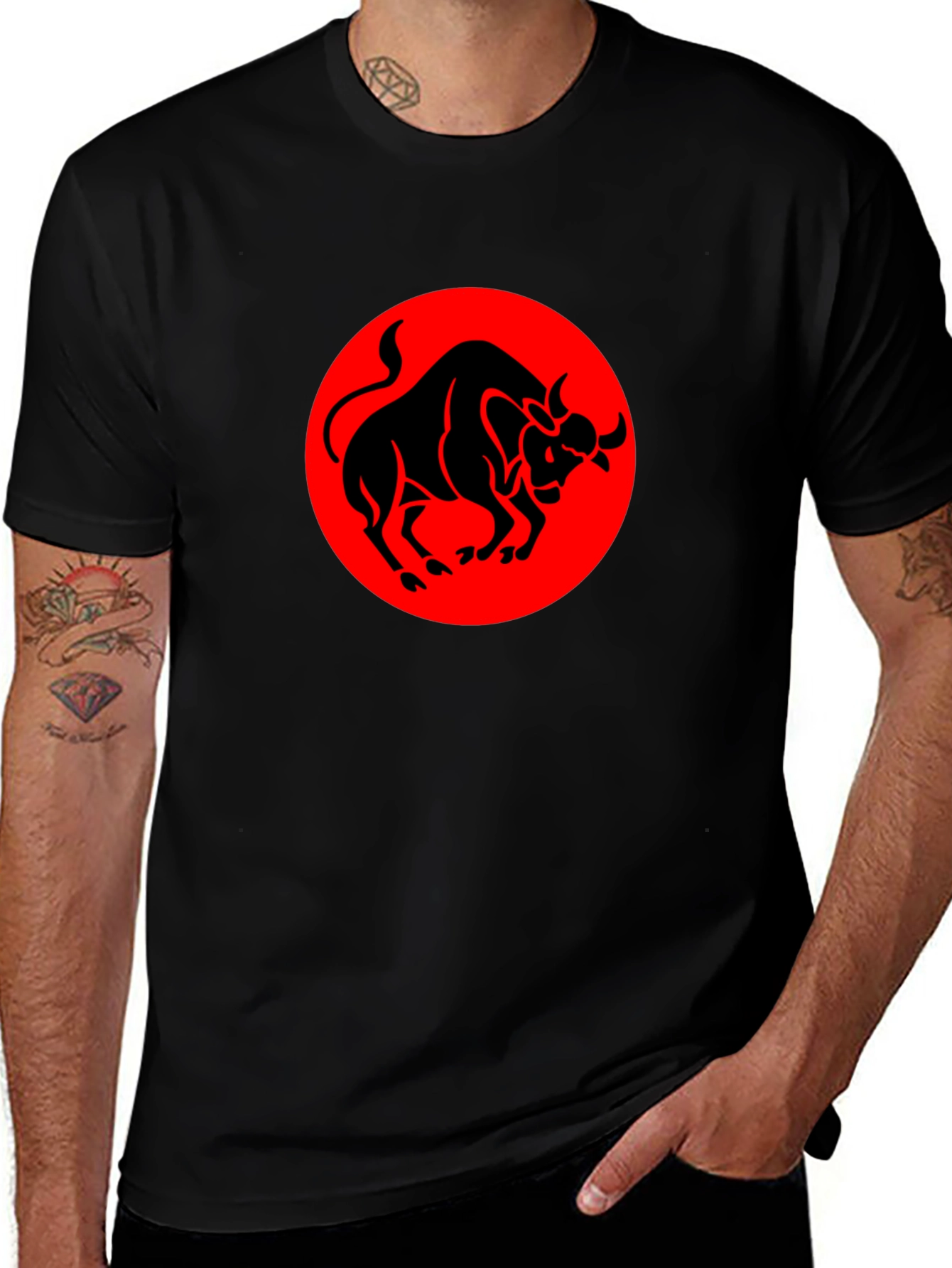 Black Bull Graphic Tee - Red Circle Design
