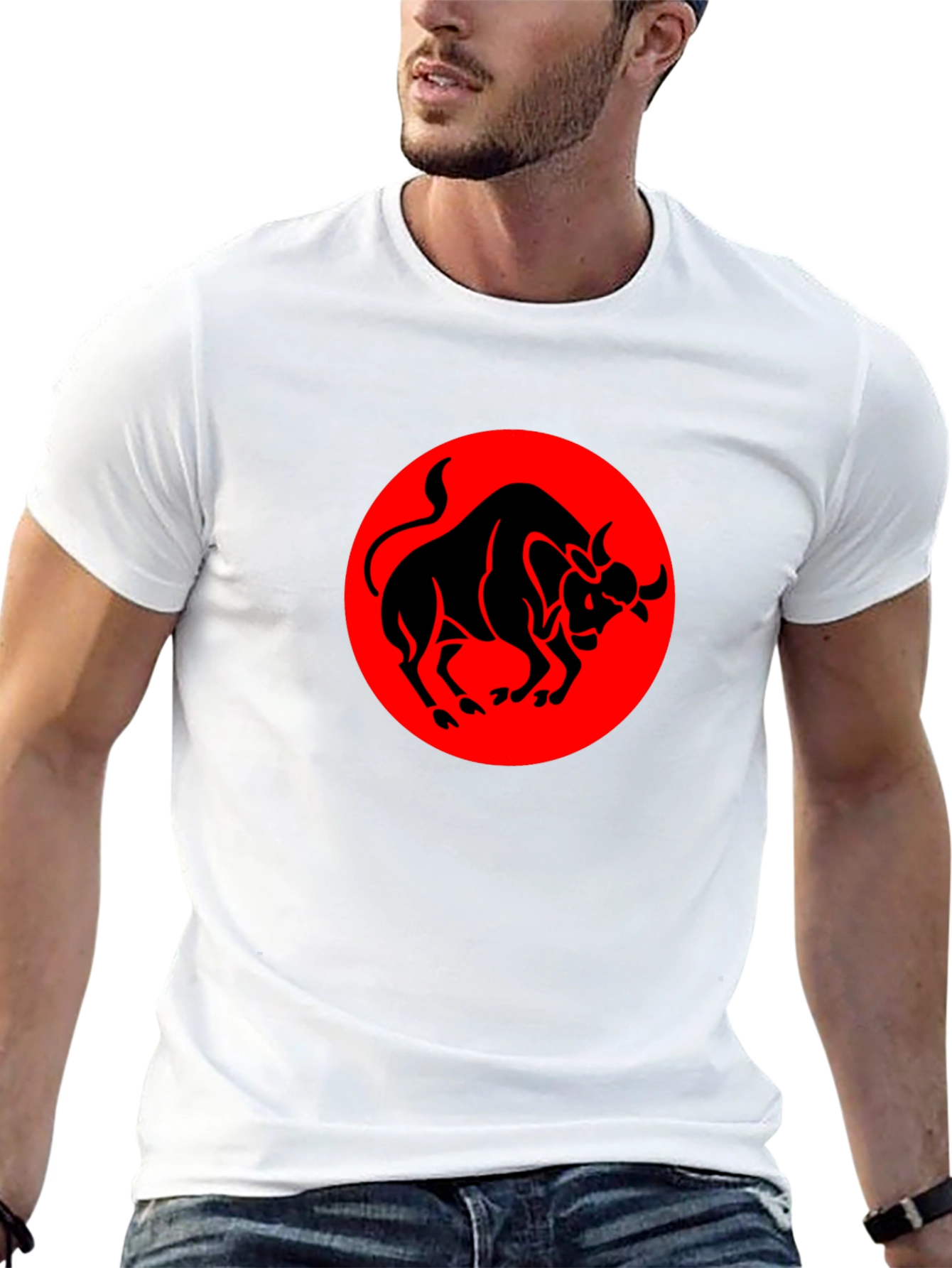 Black Bull Graphic Tee - Red Circle Design
