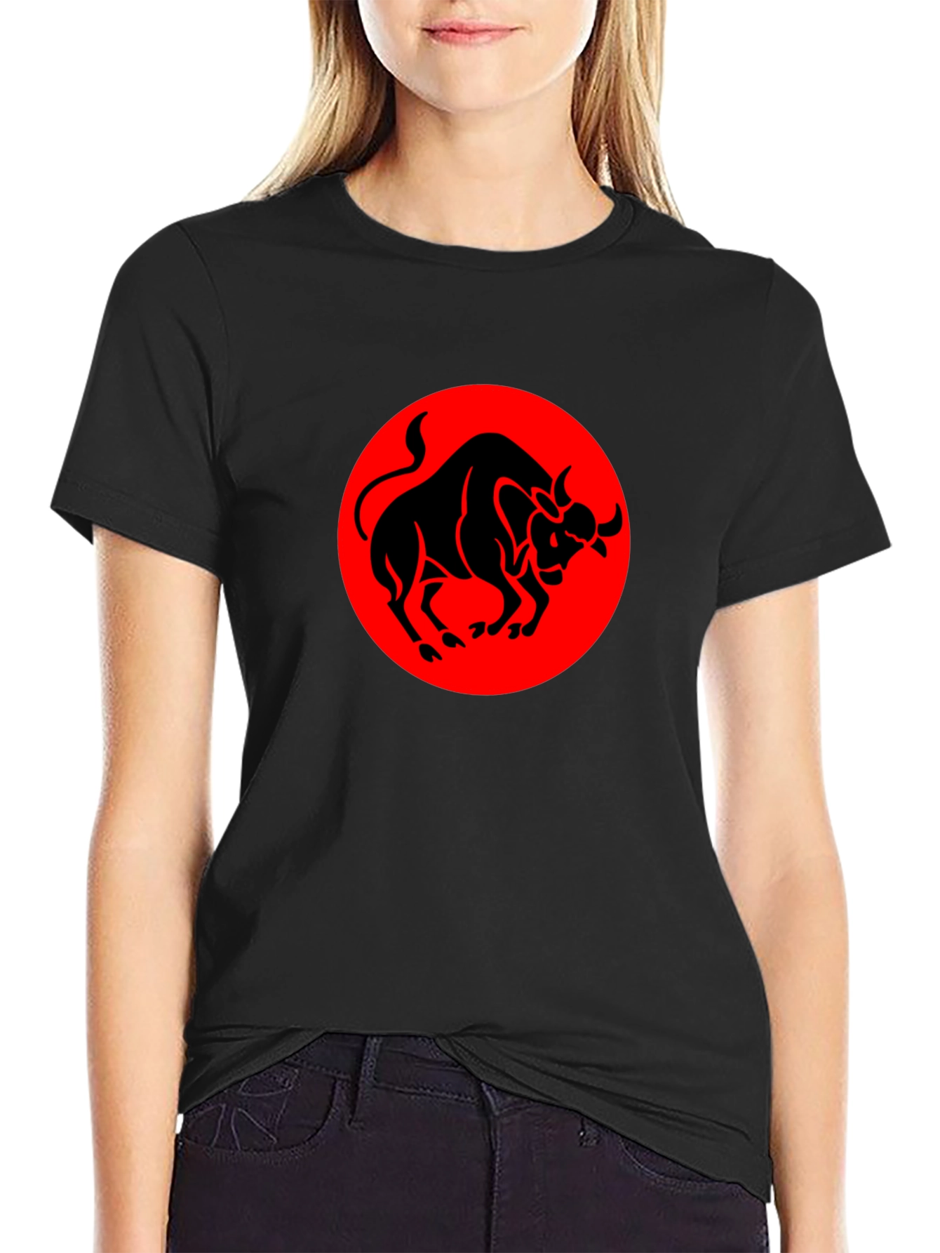 Black Bull Graphic Tee - Red Circle Design