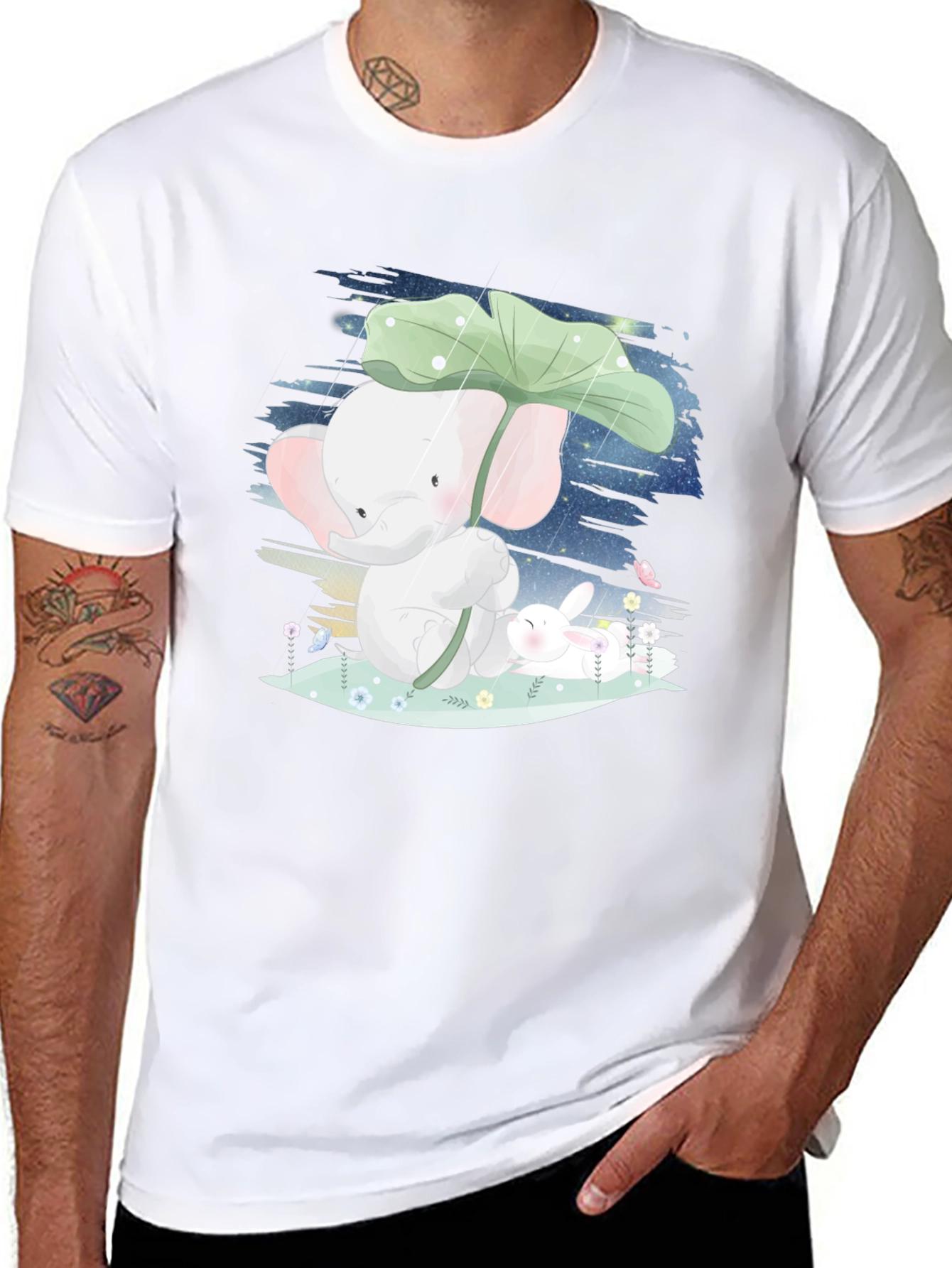 Cute Elephant & Bunny Graphic Tee