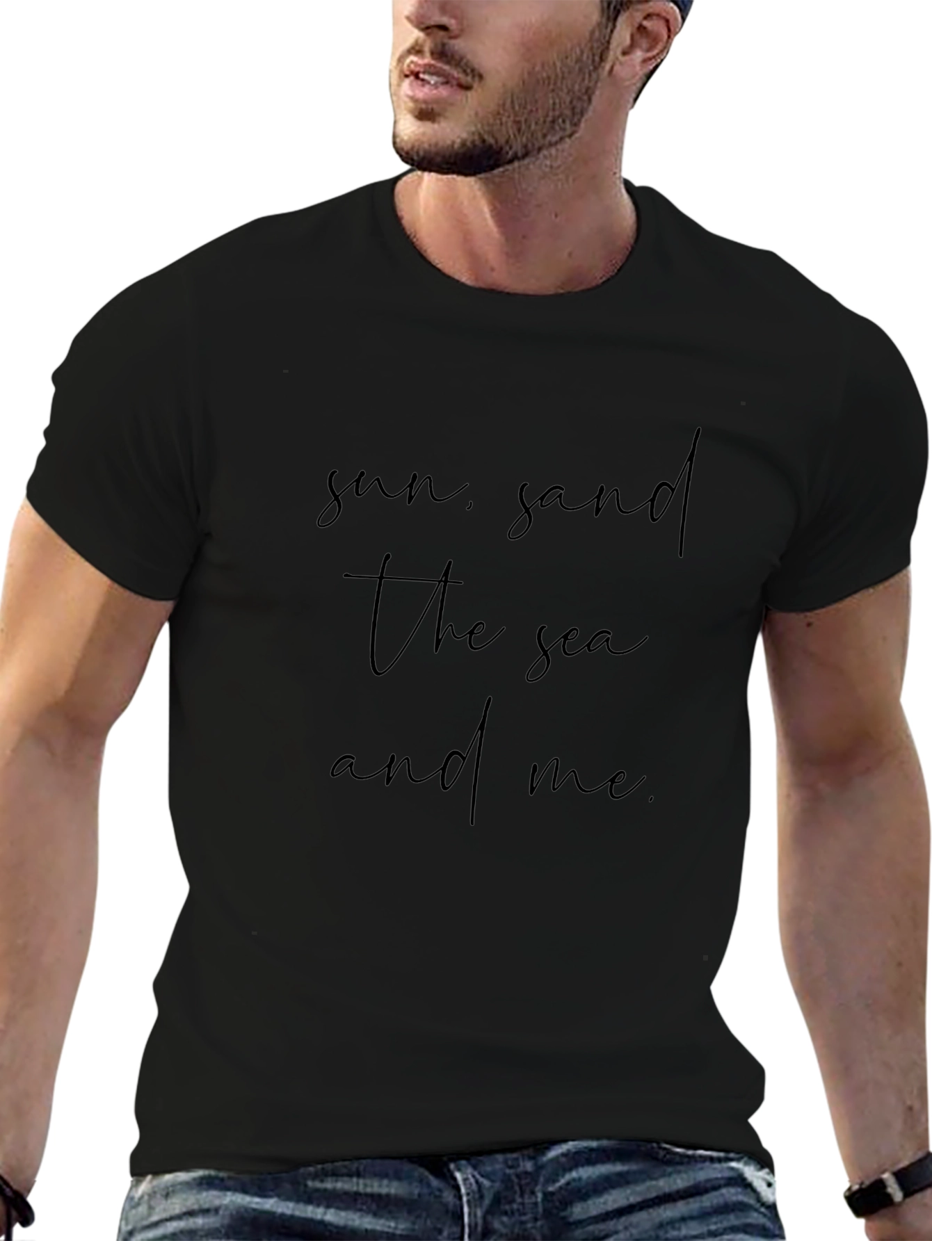Sun Sand Sea and Me Black Graphic T-Shirt