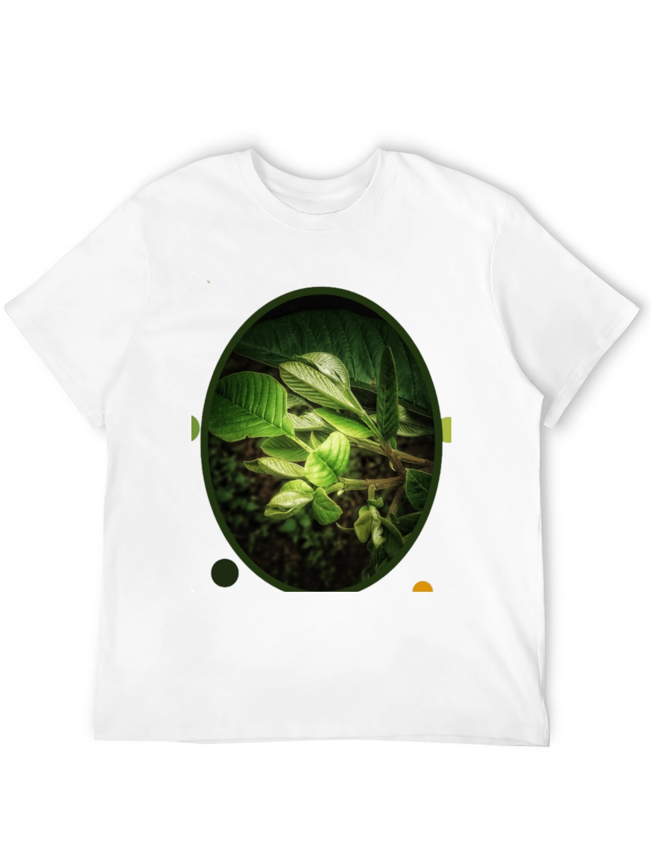 Nature Leaf Print Black Crew Neck T-Shirt