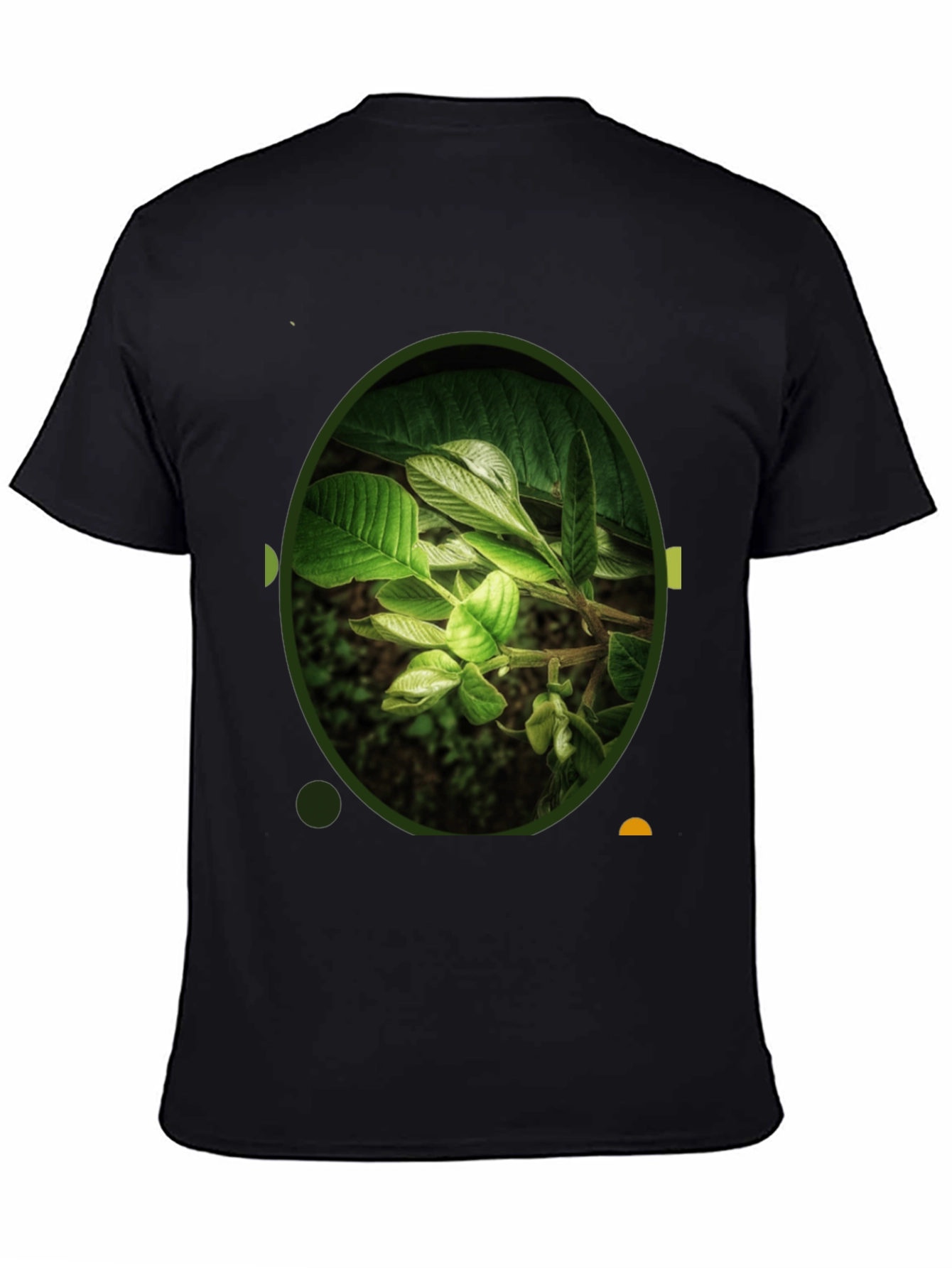 Nature Leaf Print Black Crew Neck T-Shirt
