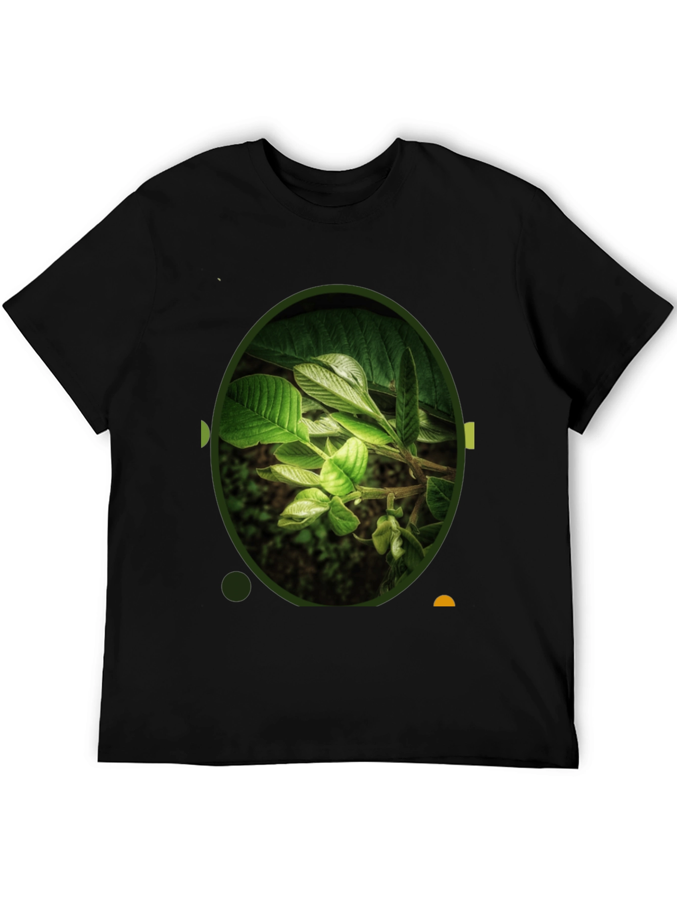 Nature Leaf Print Black Crew Neck T-Shirt