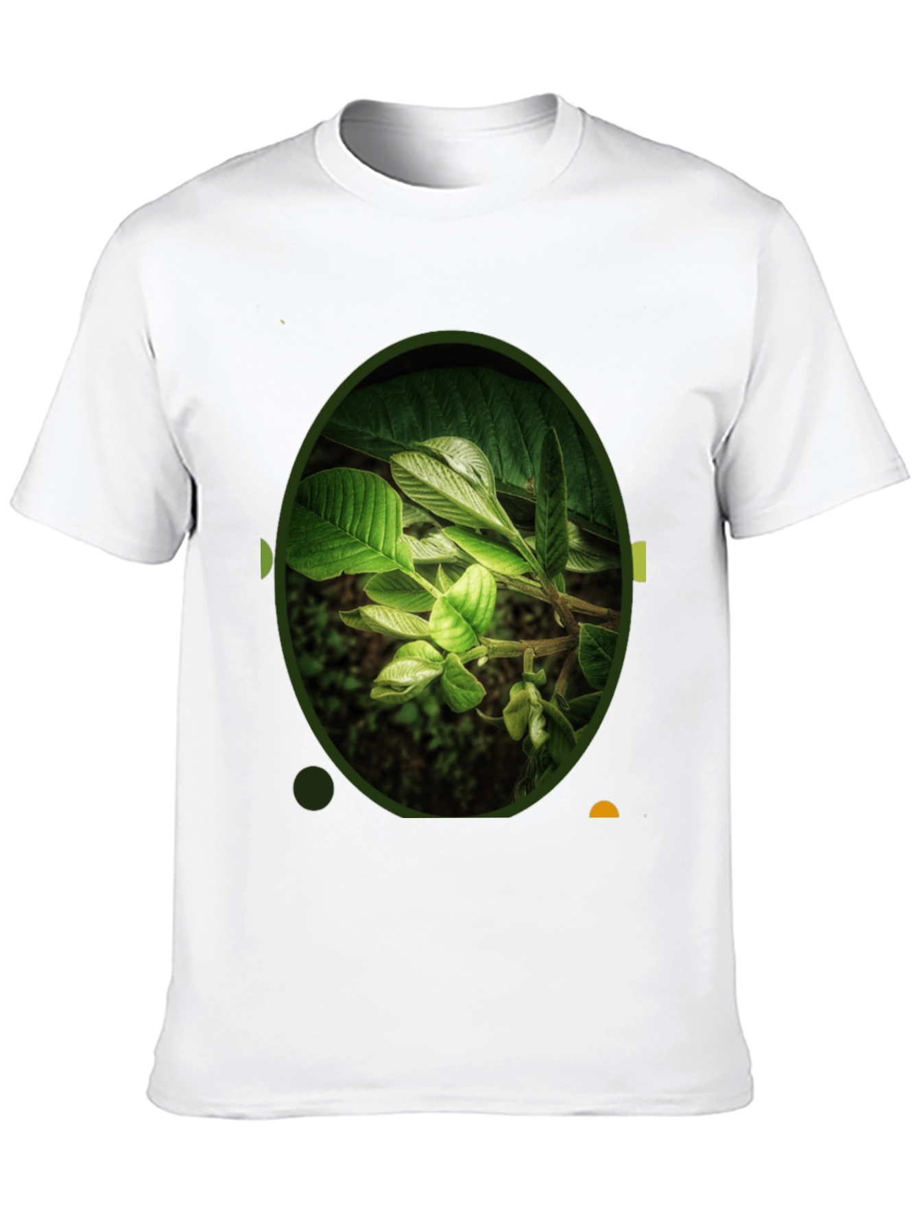 Nature Leaf Print Black Crew Neck T-Shirt