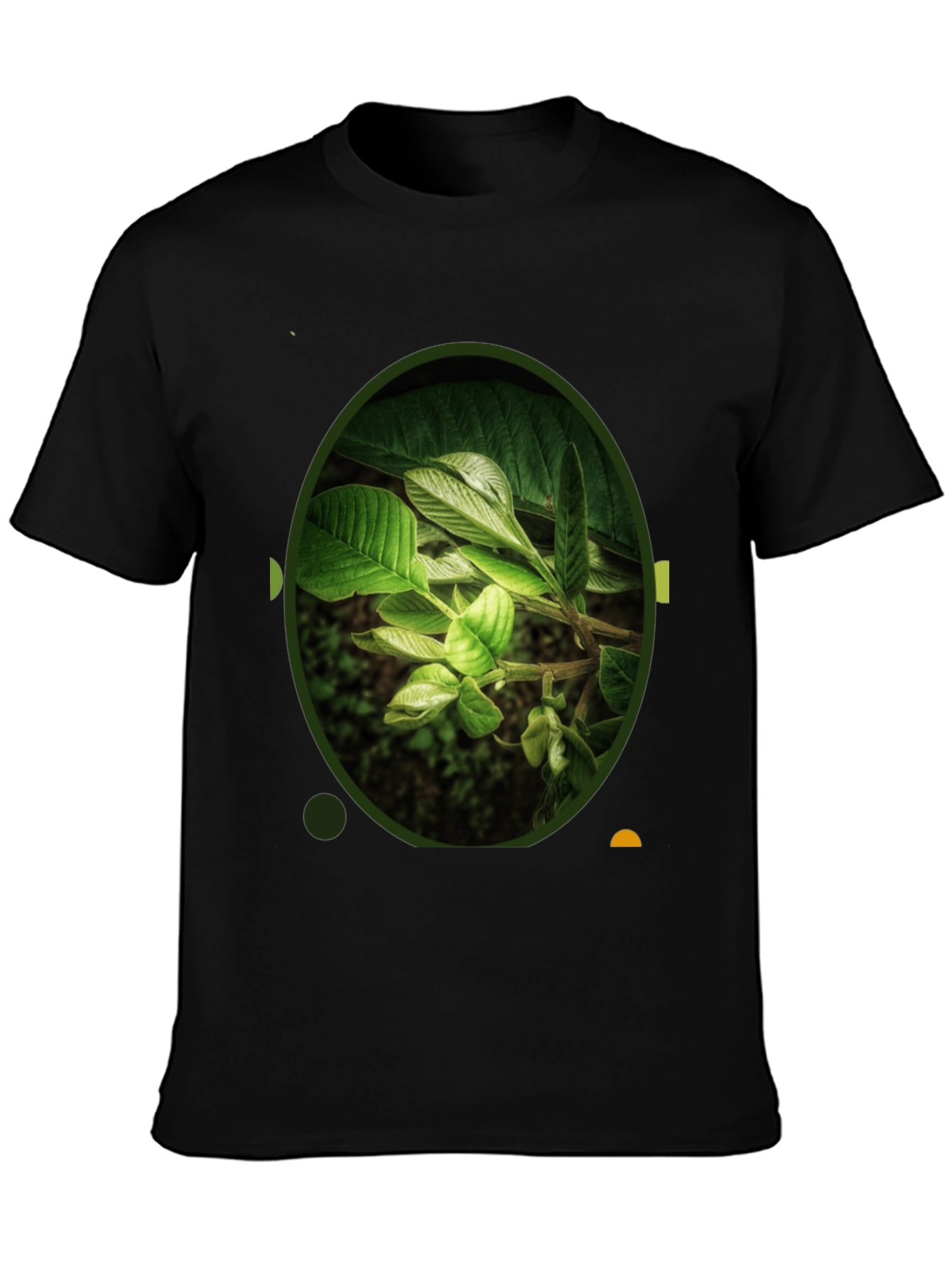 Nature Leaf Print Black Crew Neck T-Shirt