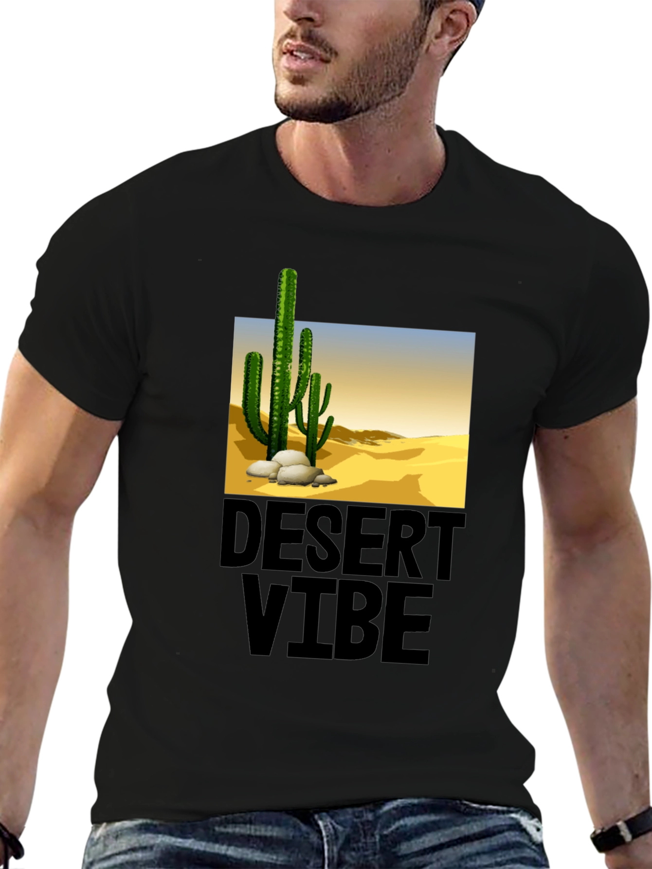 Desert Vibe Graphic Tee - Black Casual T-Shirt