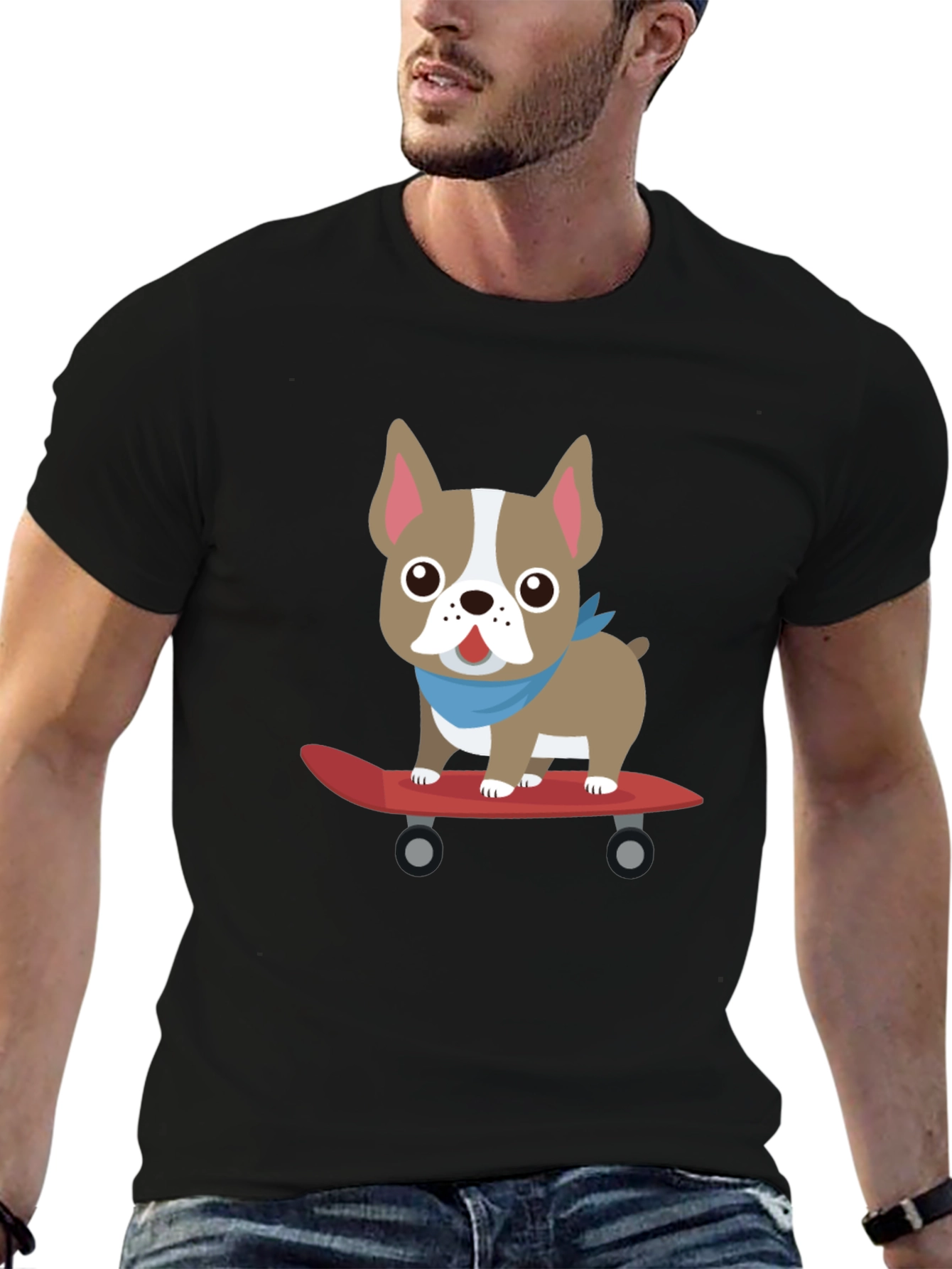 Dog on Skateboard Graphic T-Shirt