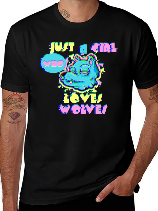 Just a Girl Who Loves Wolves T-Shirt - Glitch Design