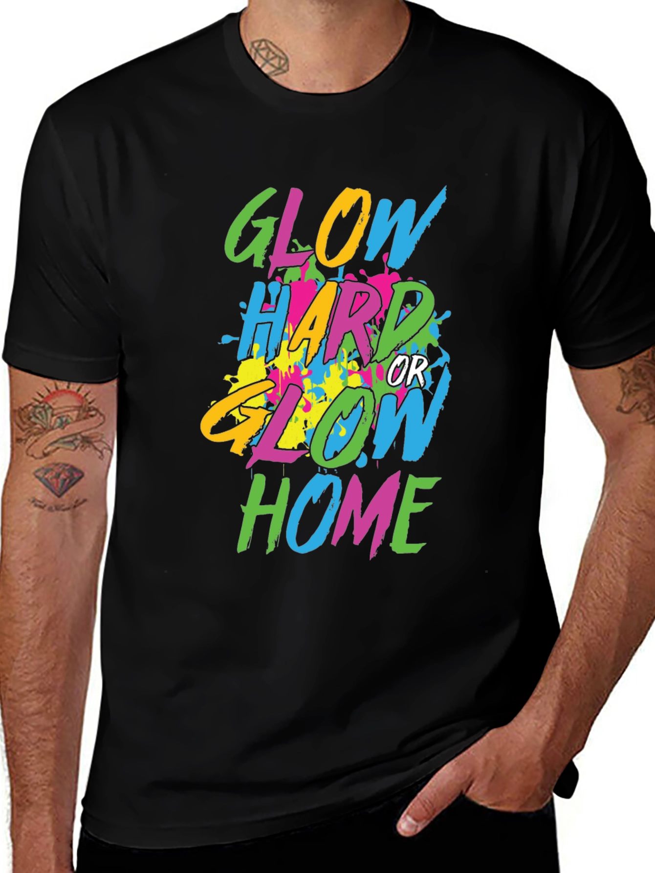 Glow Hard or Glow Home Black Graphic Tee