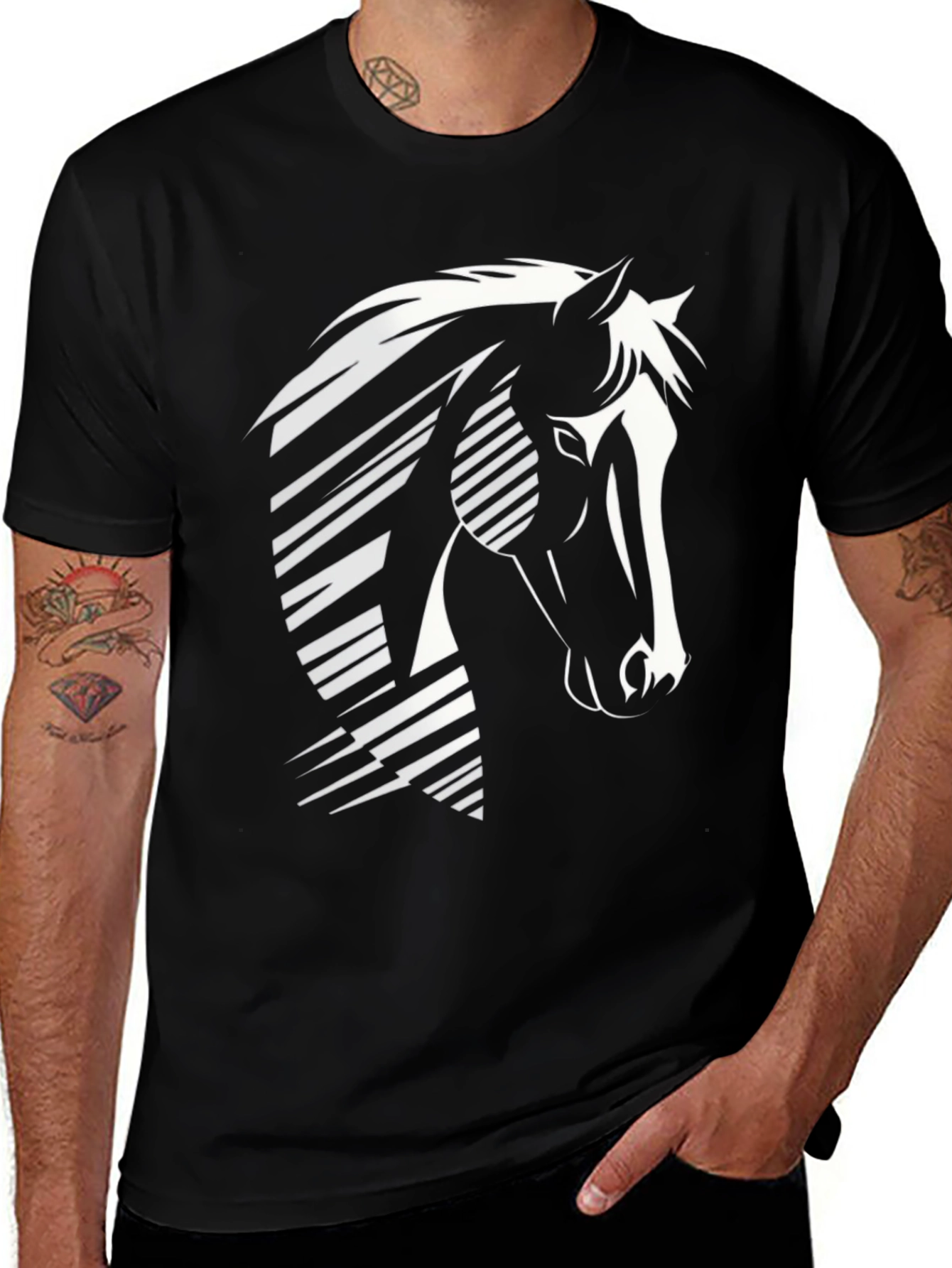Geometric Horse Graphic T-Shirt - Black