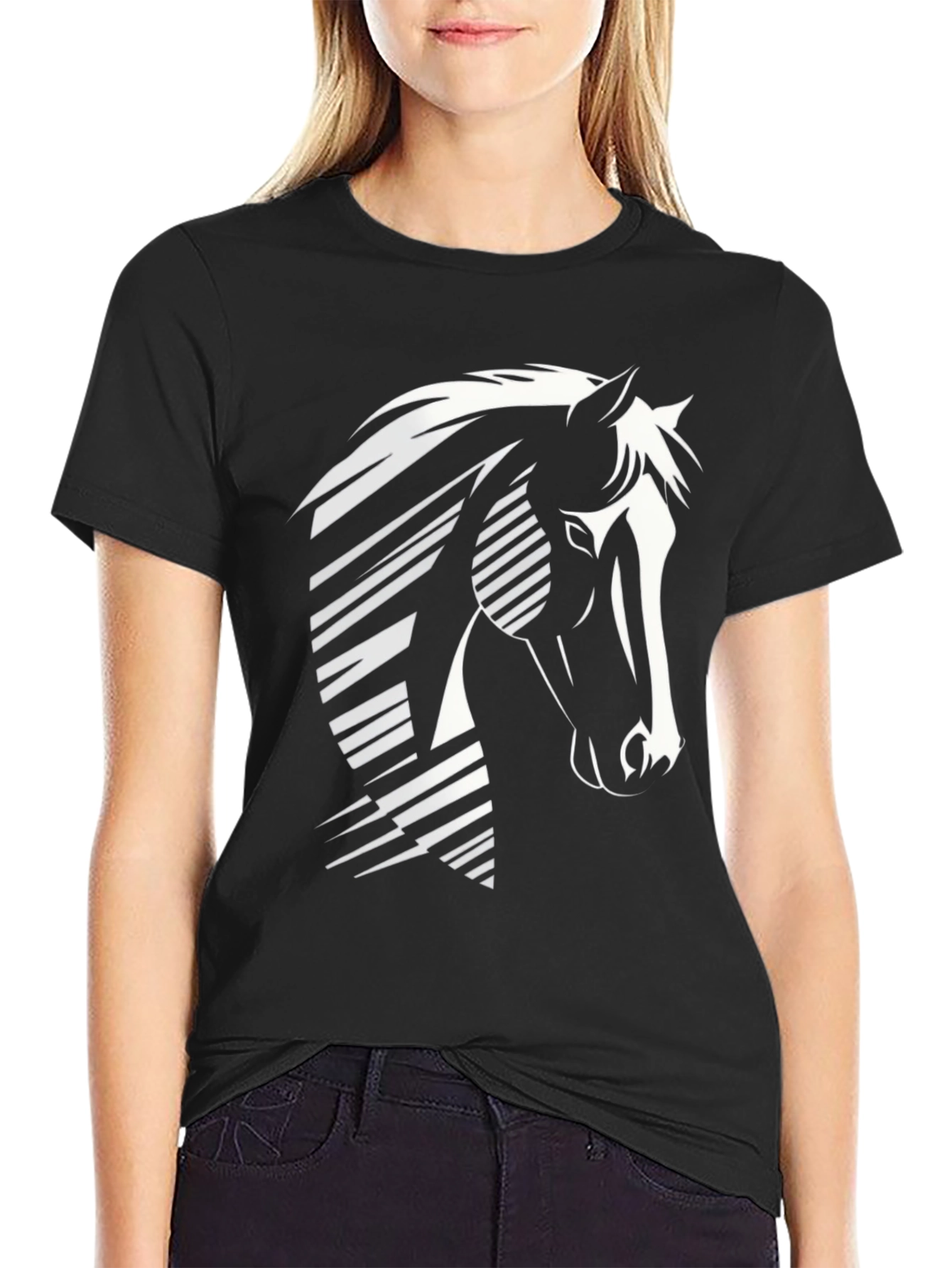 Geometric Horse Graphic T-Shirt - Black