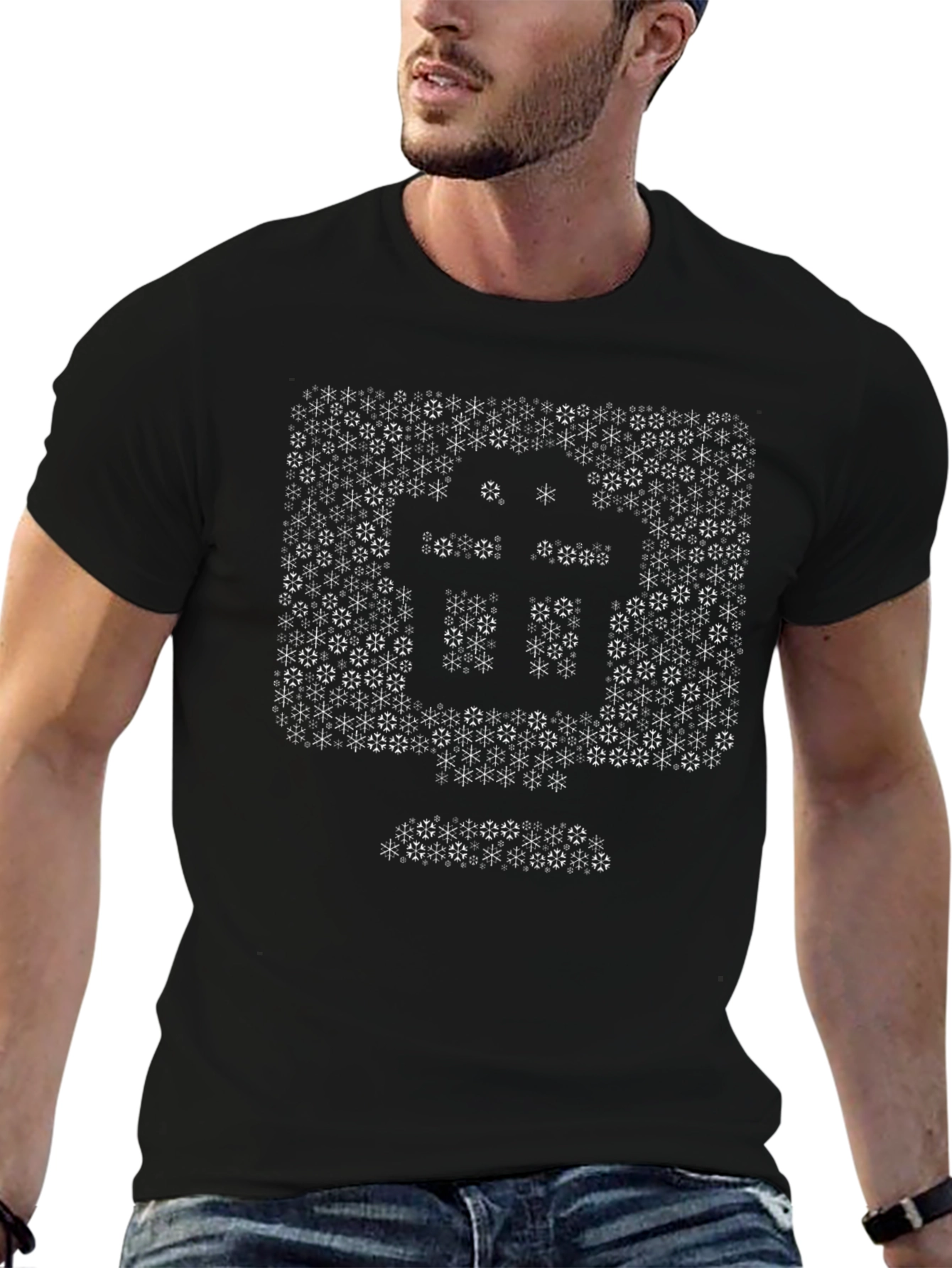 Abstract Snowflake Pattern Black T-Shirt
