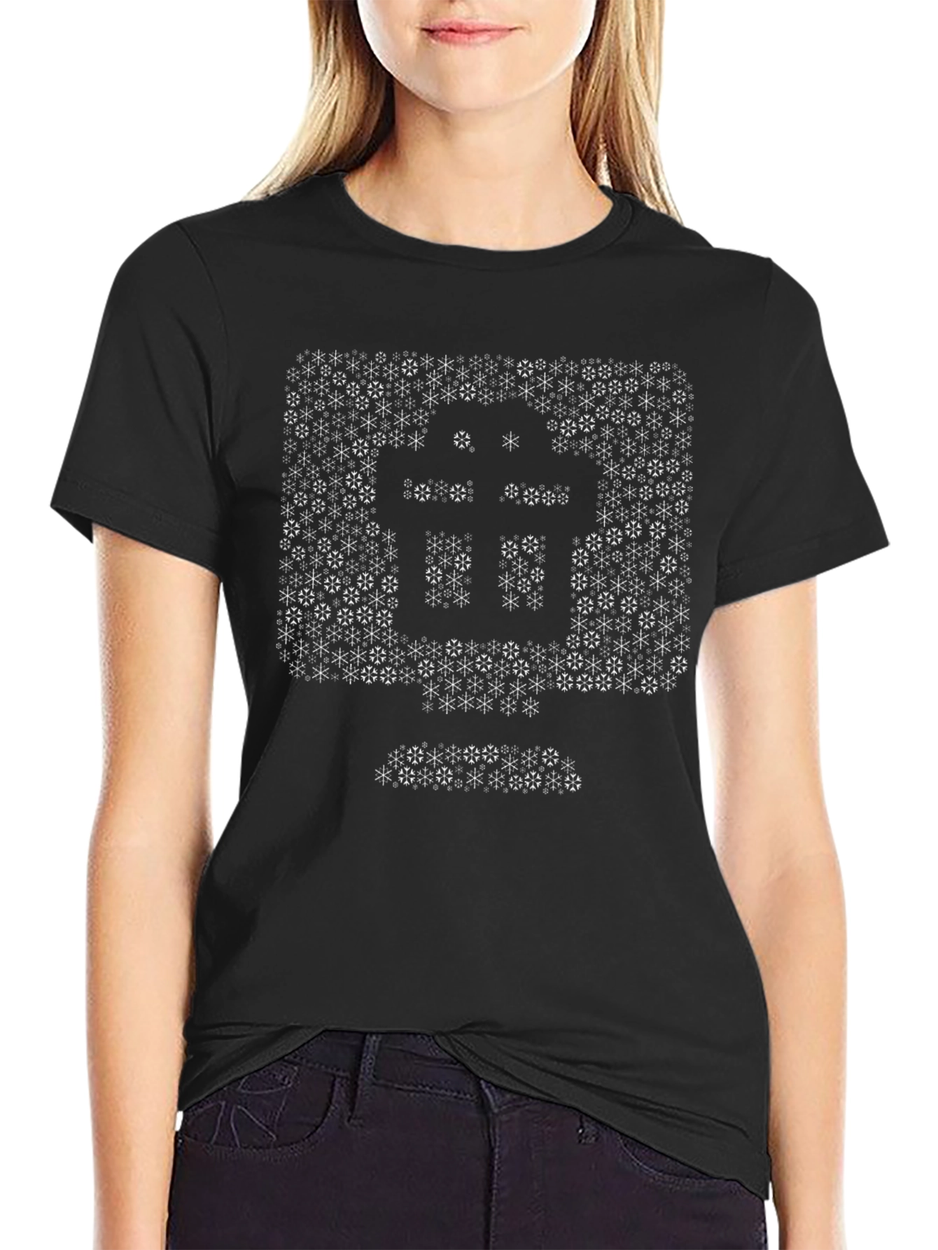 Abstract Snowflake Pattern Black T-Shirt