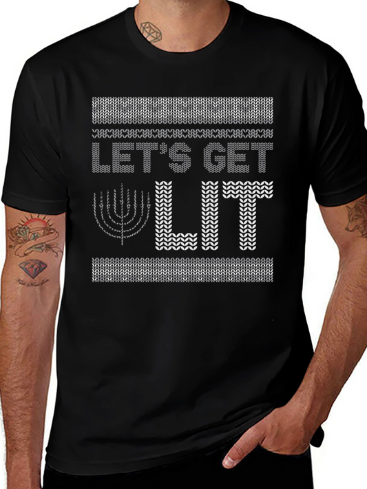 Lets Get Lit Hanukkah Sweater Style T-Shirt