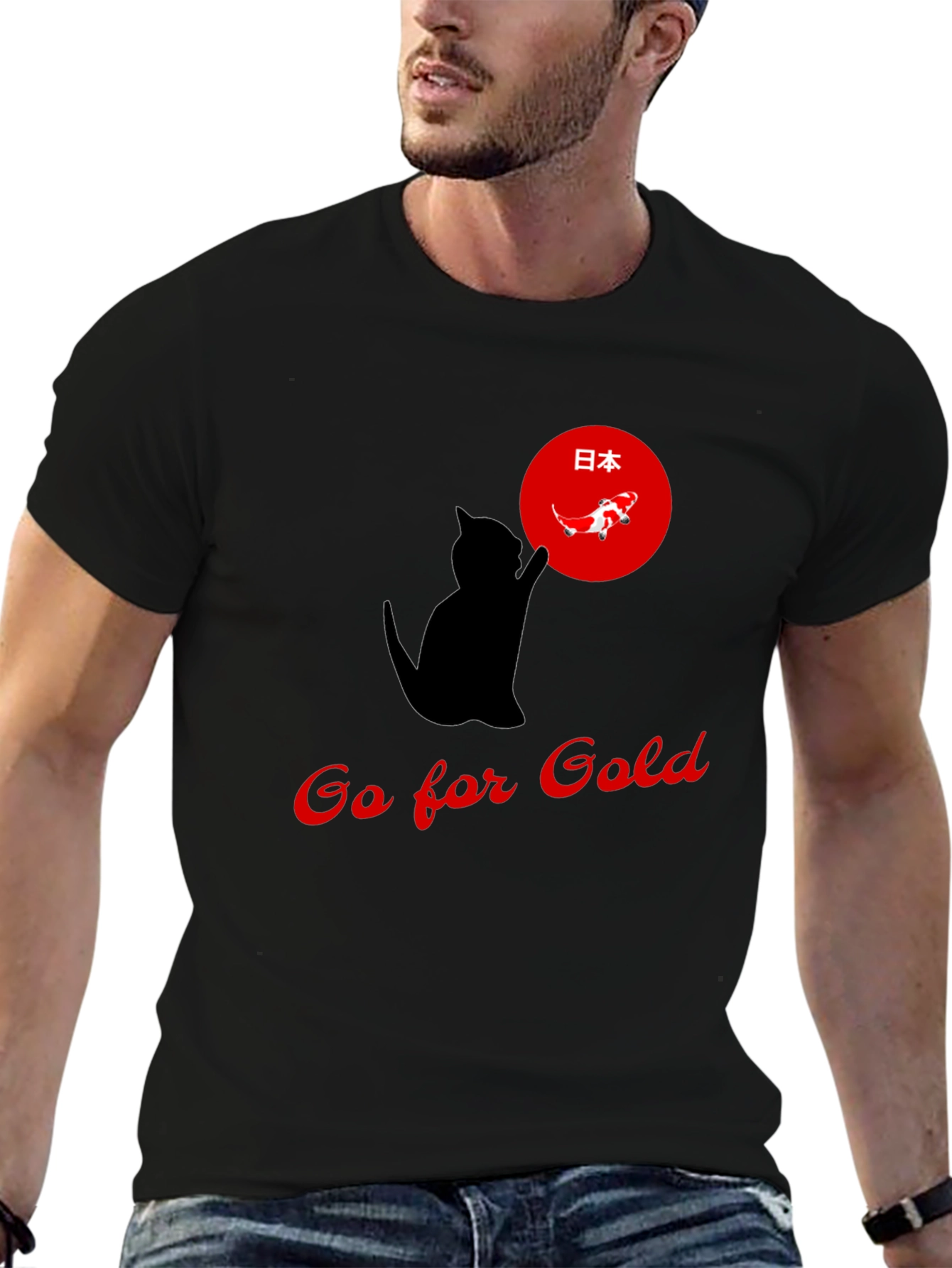 Go for Gold Cat T-Shirt Japanese Koi Design
