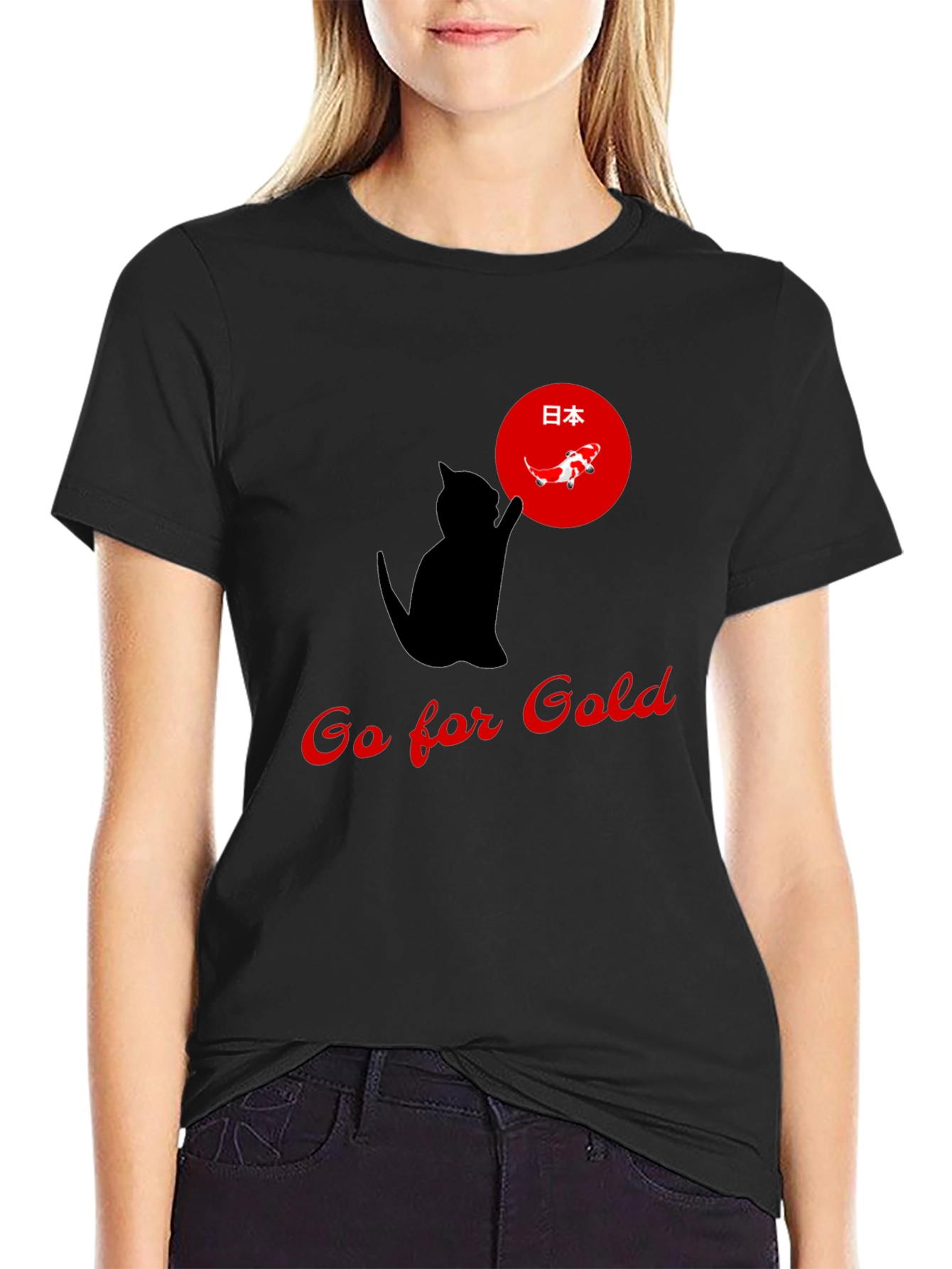 Go for Gold Cat T-Shirt Japanese Koi Design