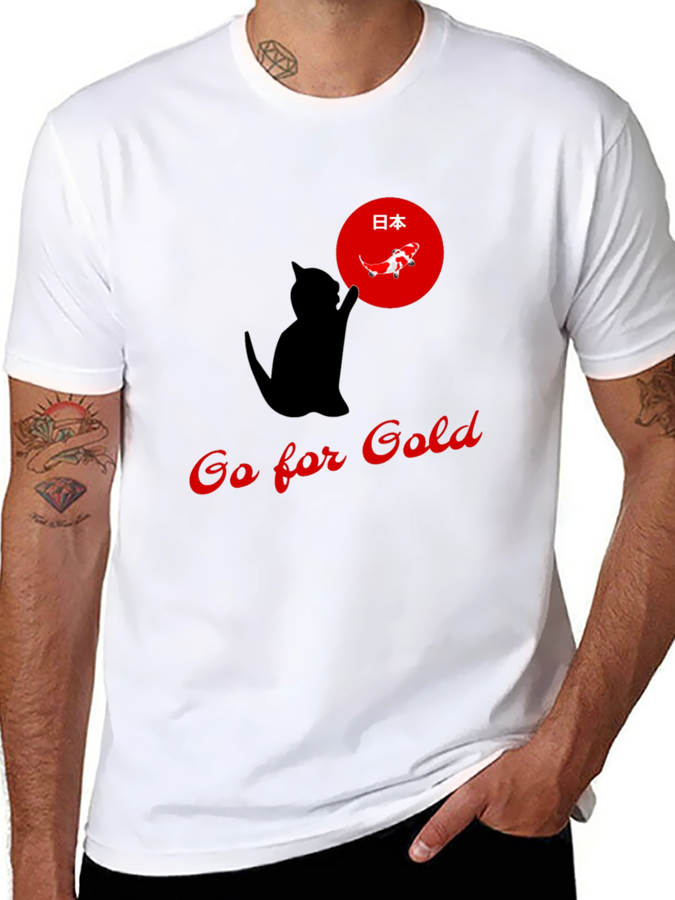 Go for Gold Cat T-Shirt Japanese Koi Design