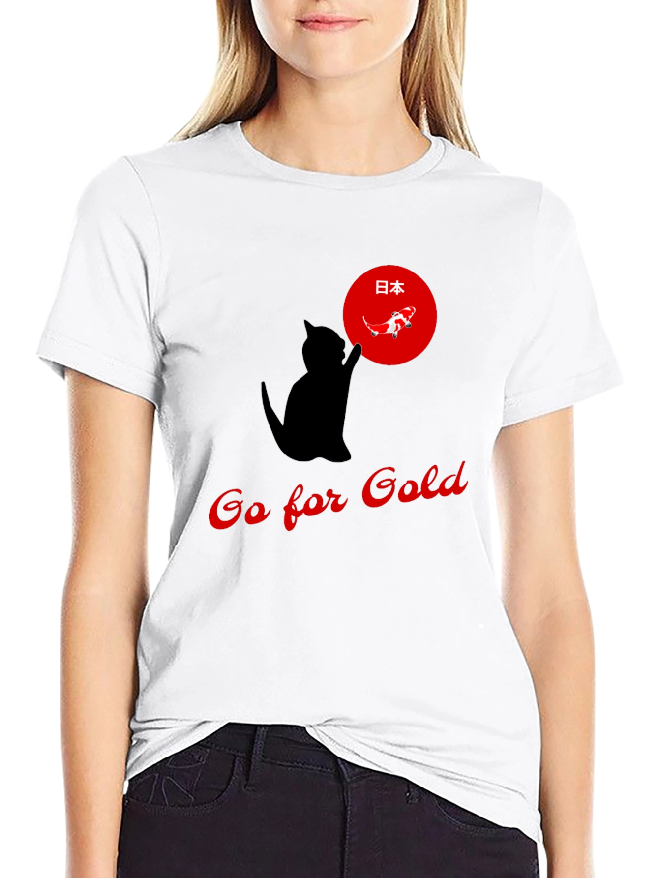 Go for Gold Cat T-Shirt Japanese Koi Design