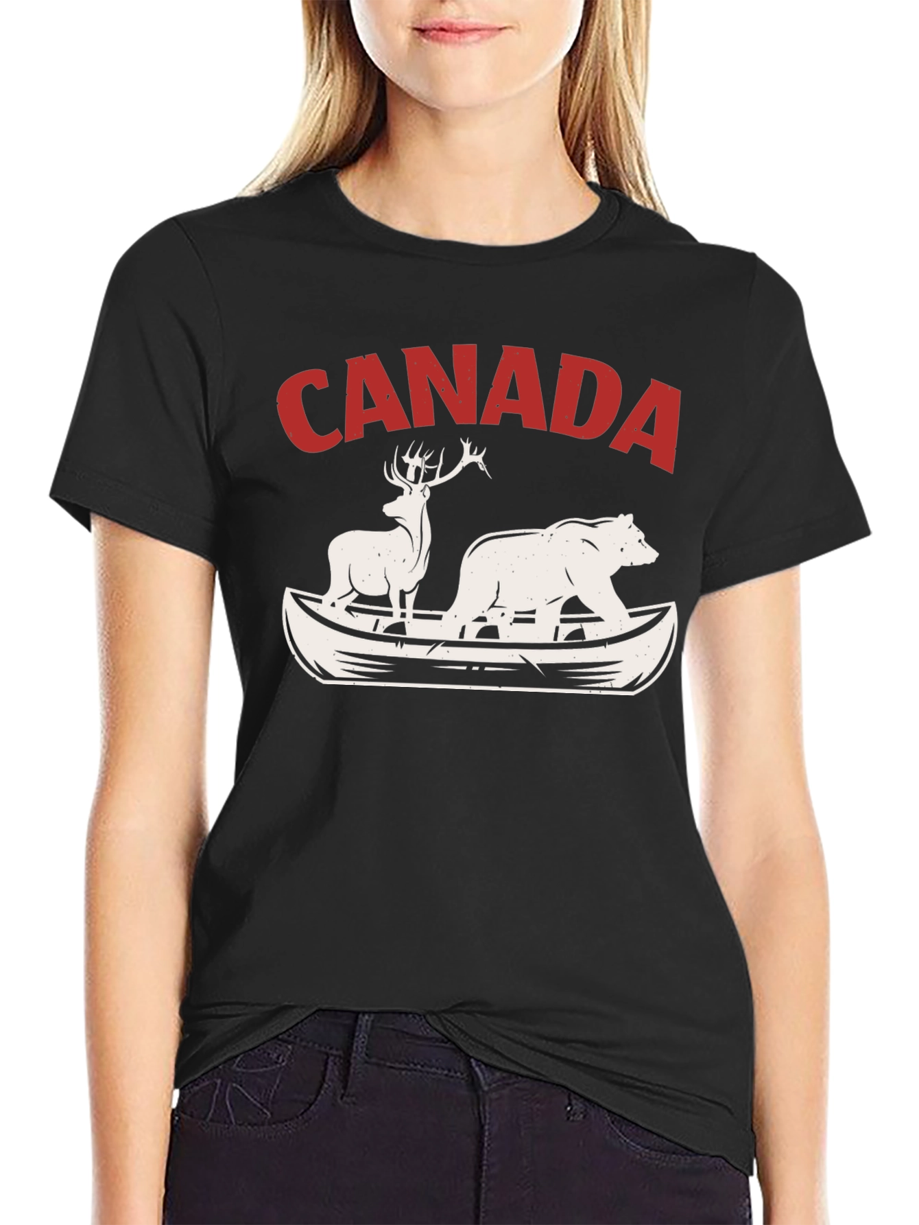 Canada Canoe Bear & Deer Graphic Tee - Black