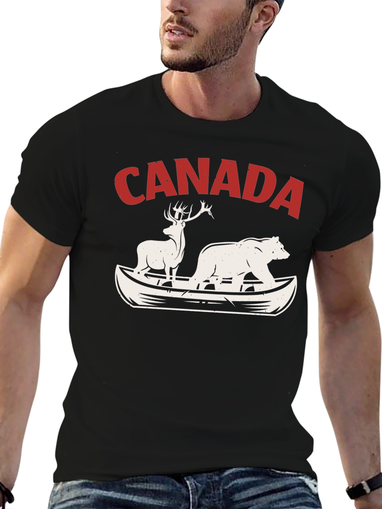 Canada Canoe Bear & Deer Graphic Tee - Black