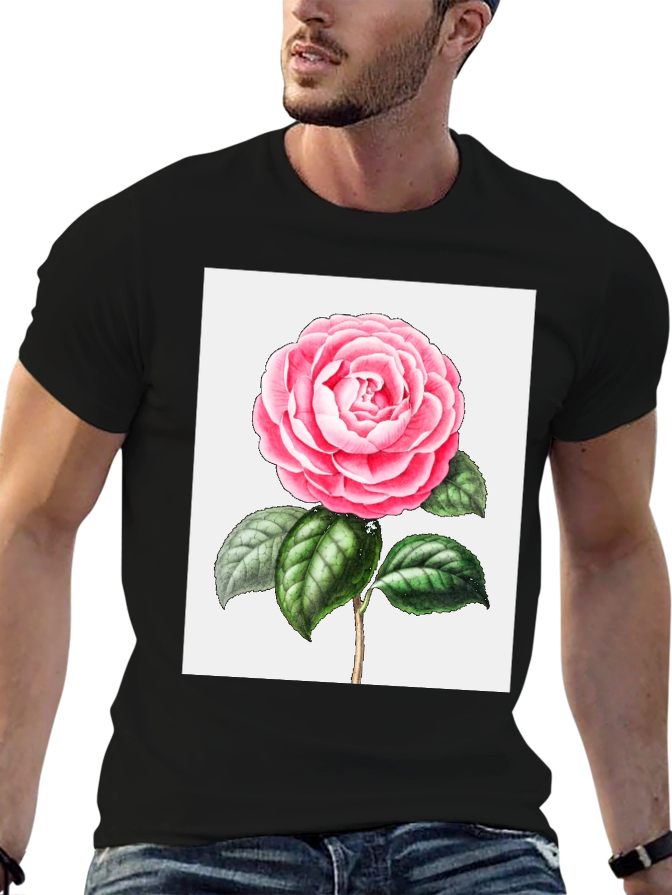 Floral Print Tee - Pink Camellia T-Shirt