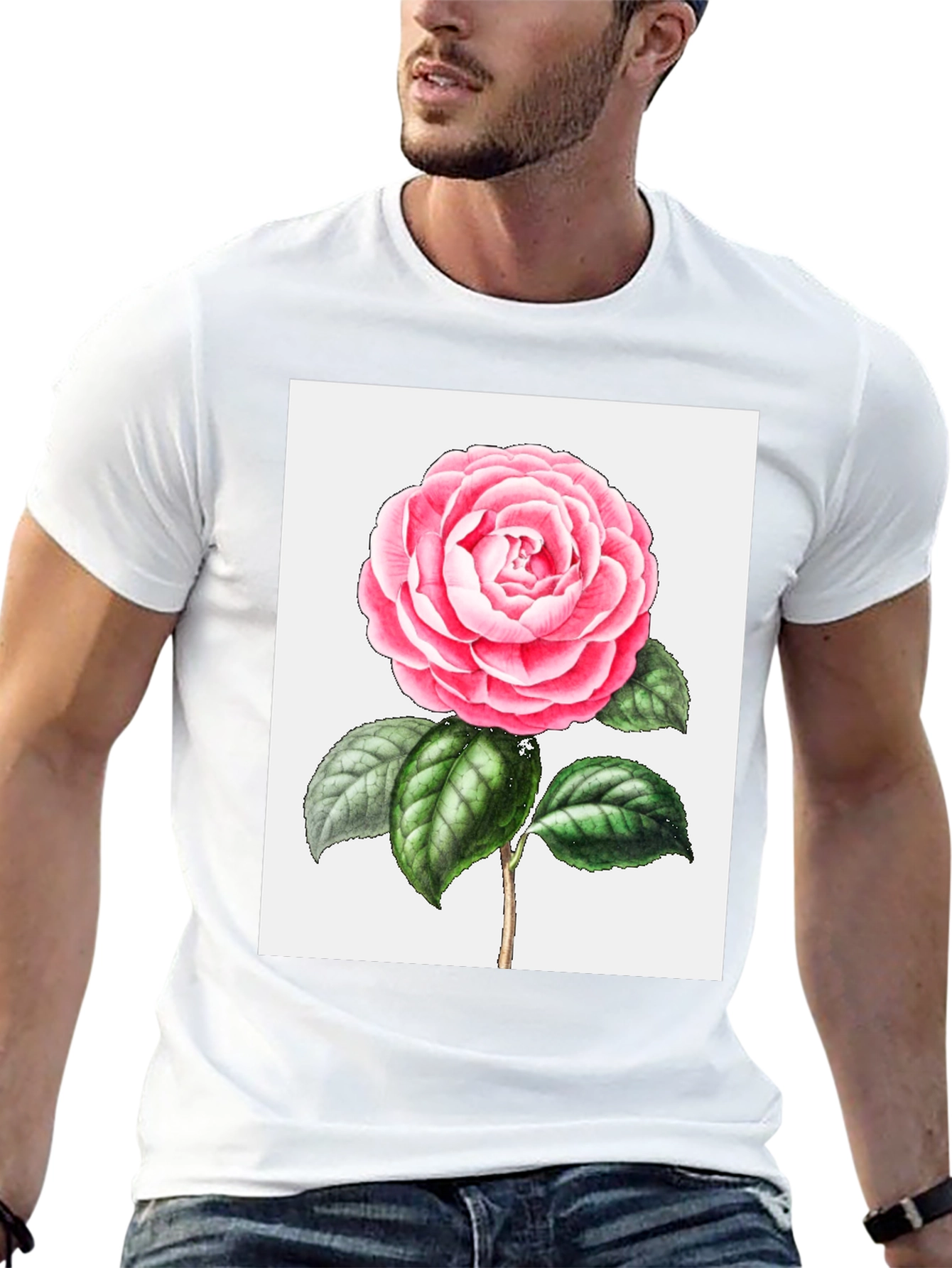 Floral Print Tee - Pink Camellia T-Shirt