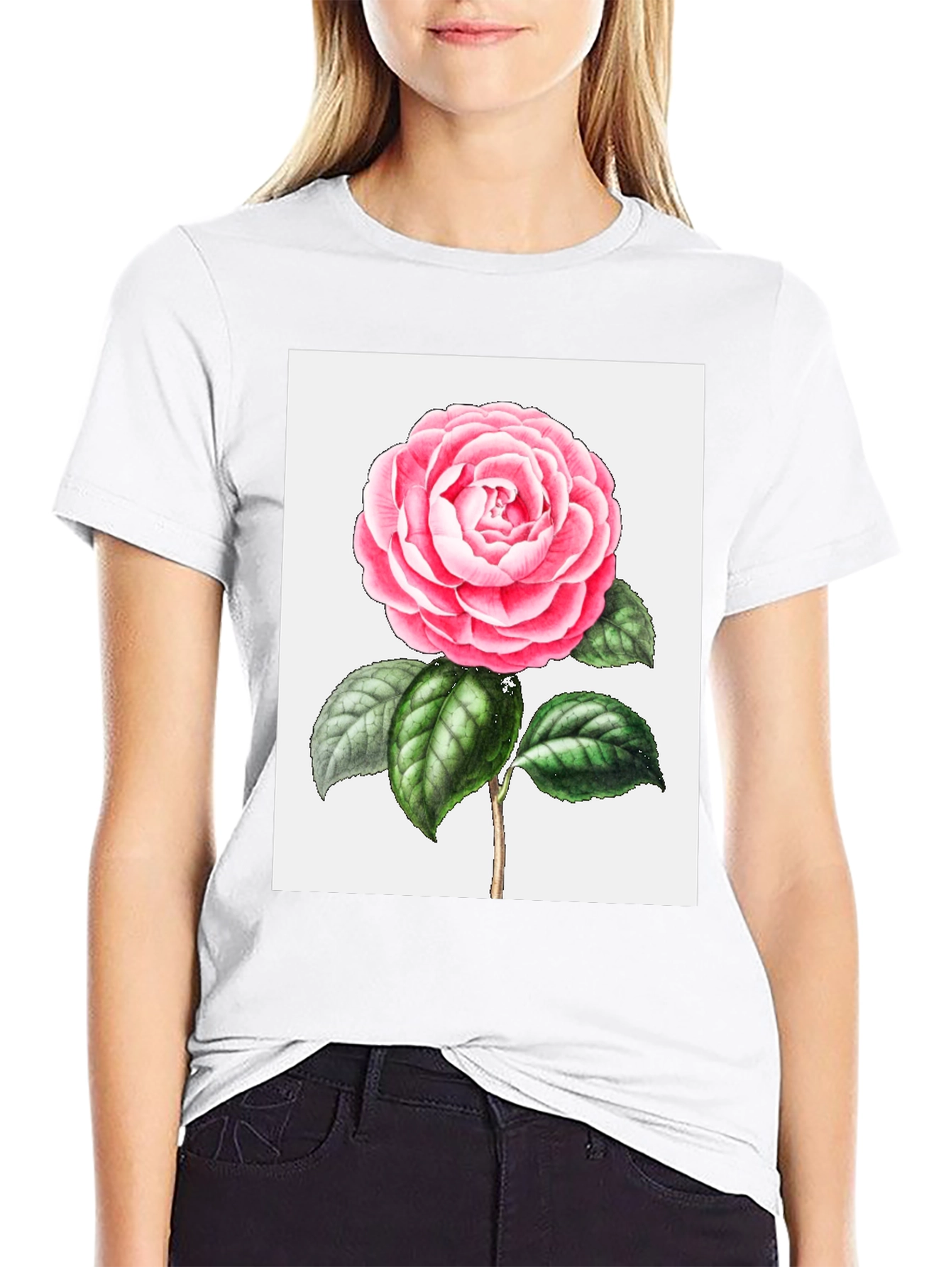 Floral Print Tee - Pink Camellia T-Shirt