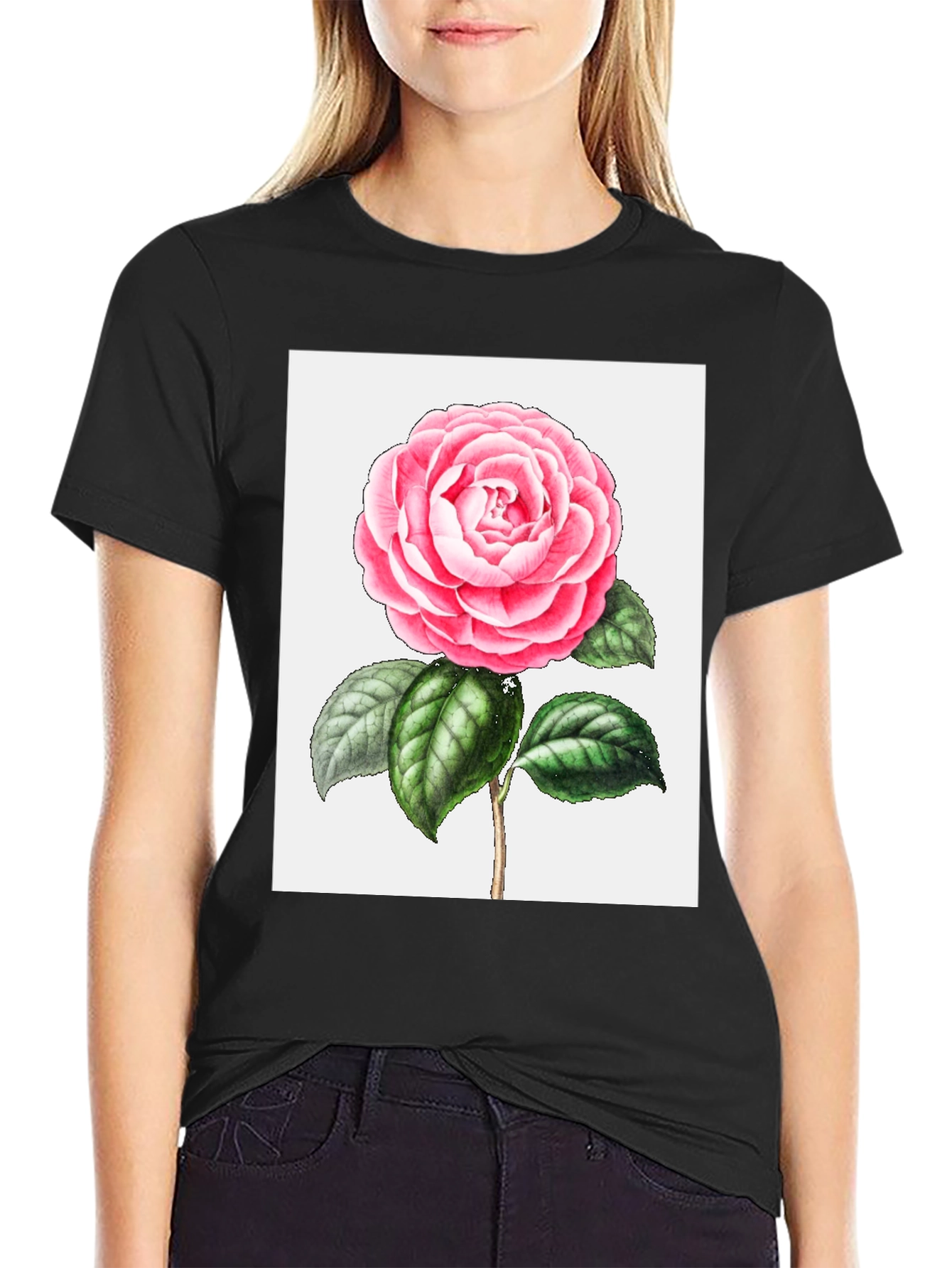 Floral Print Tee - Pink Camellia T-Shirt