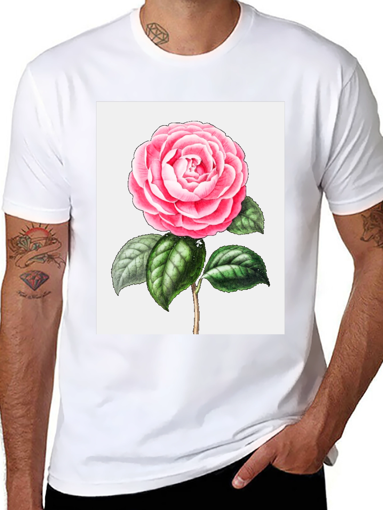 Floral Print Tee - Pink Camellia T-Shirt