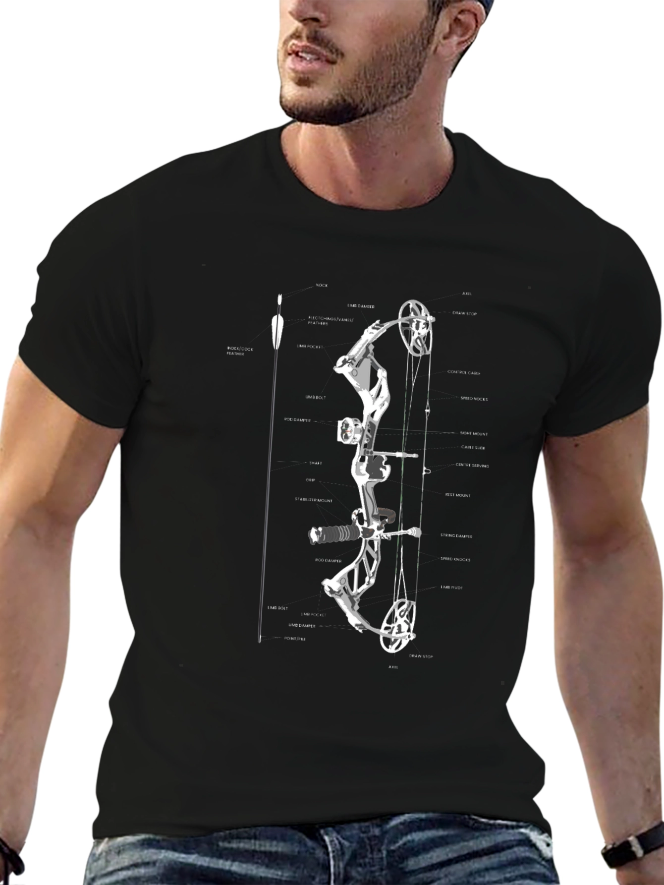 Archery Bow Diagram T-Shirt - Black Graphic Tee