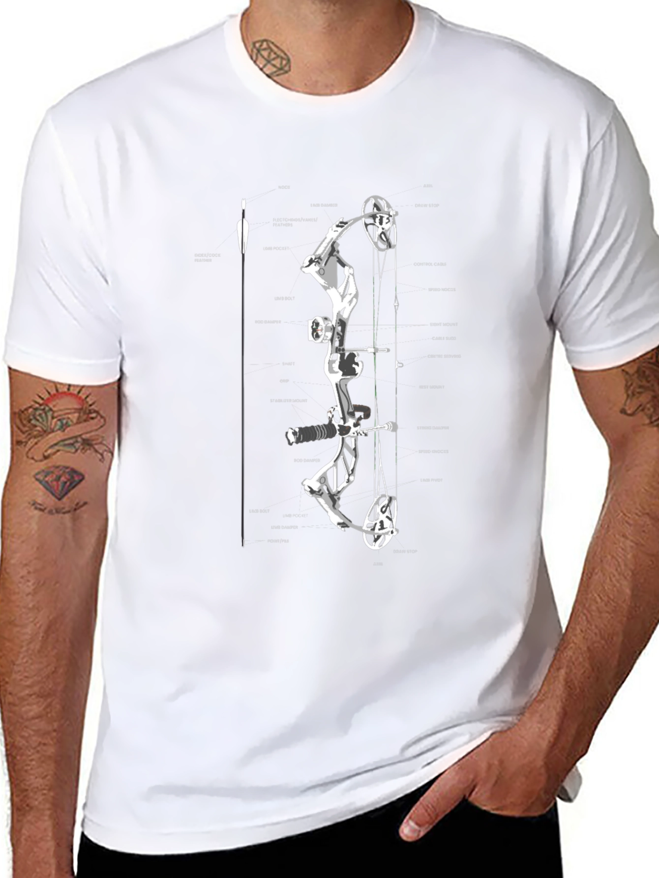 Archery Bow Diagram T-Shirt - Black Graphic Tee